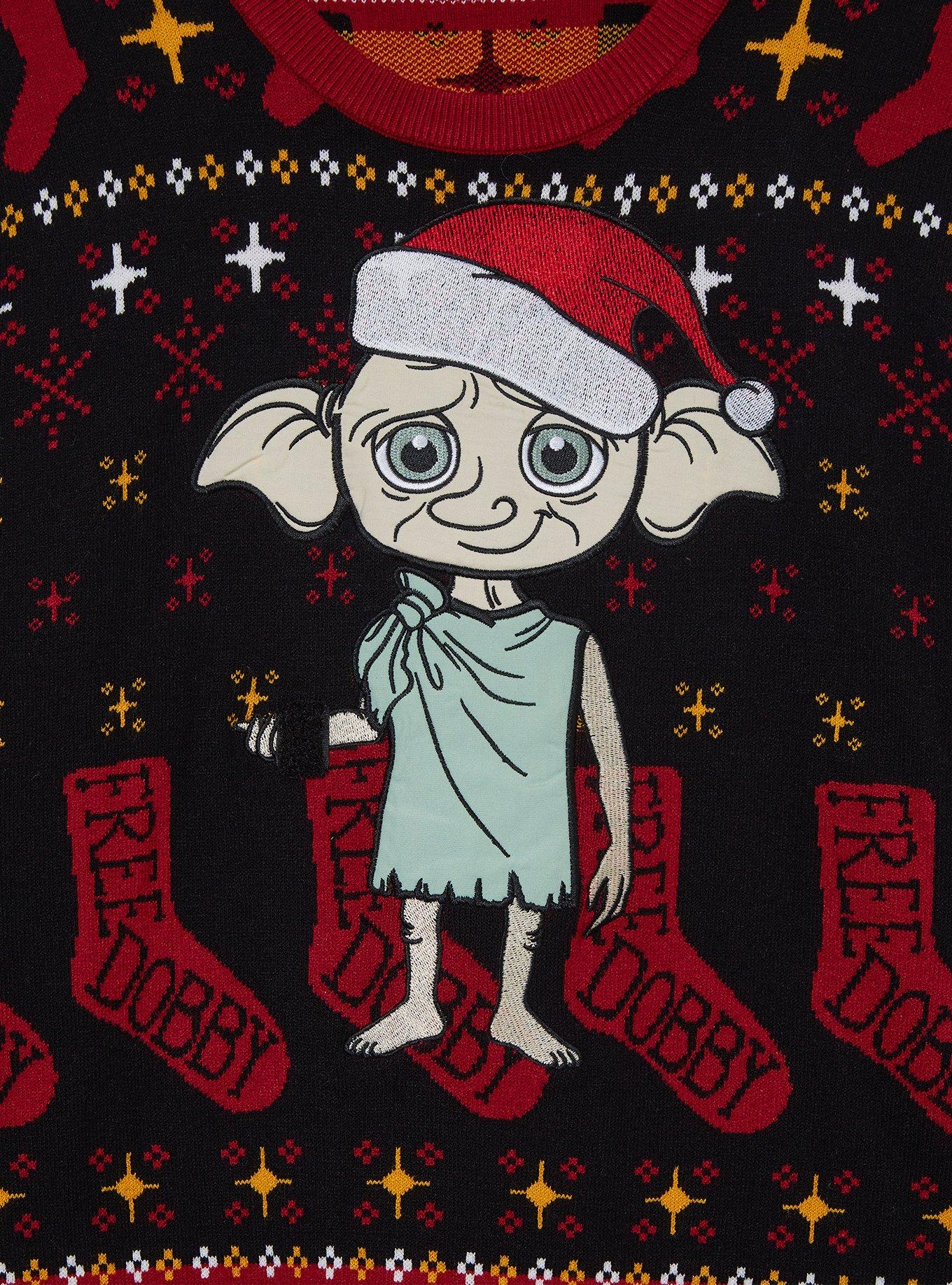 Harry Potter Dobby Santa Hat Holiday Sweater — BoxLunch Exclusive, BLACK, alternate