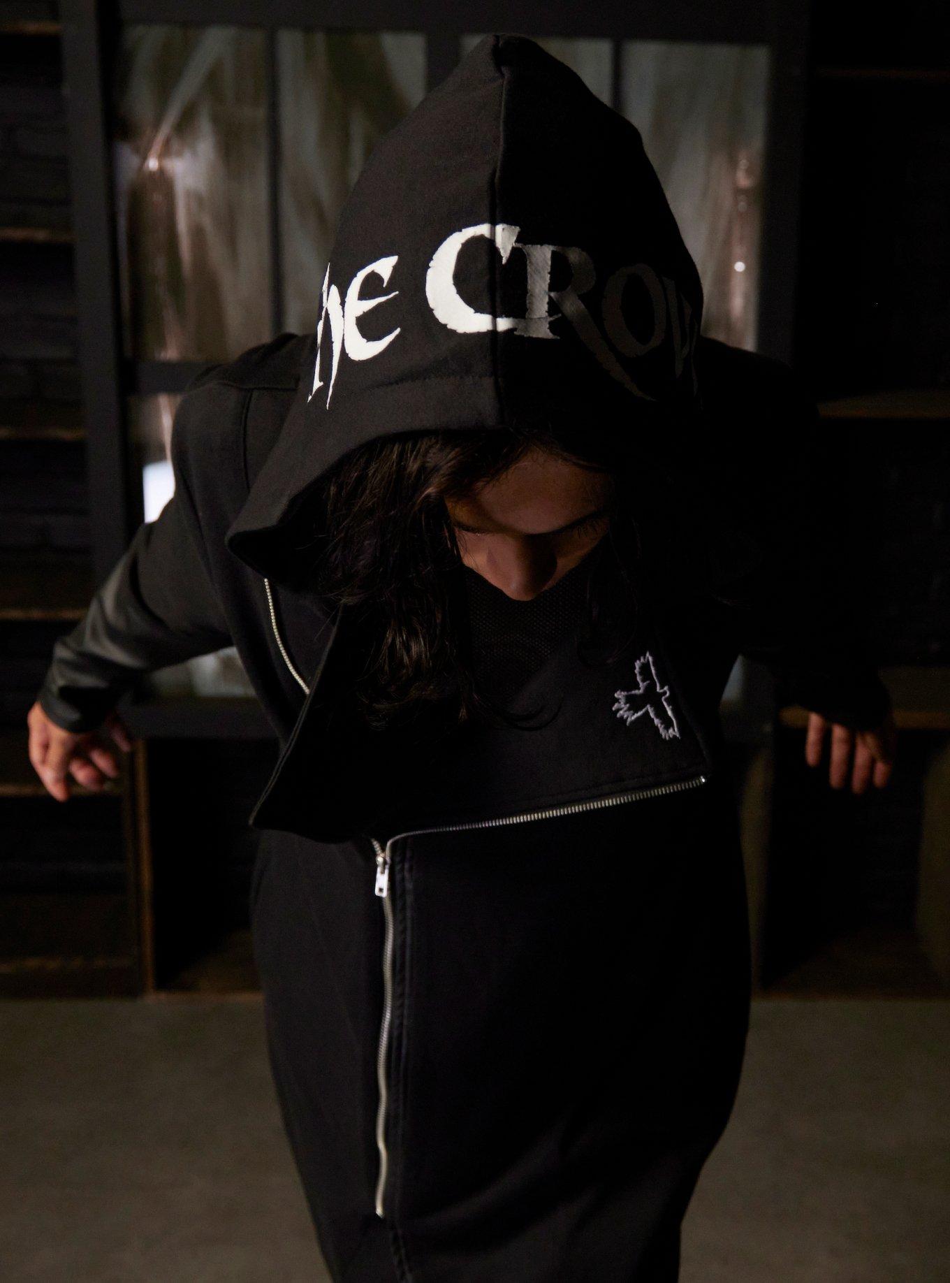 The Crow Logo Moto Hooded Cardigan, BLACK, alternate