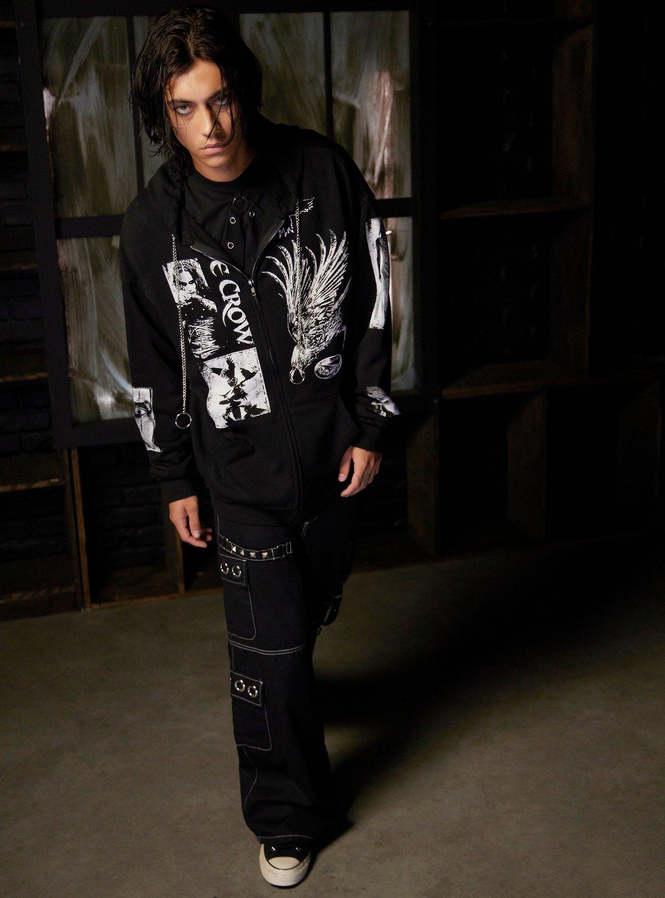 The Crow Patchwork Oversized Hoodie, BLACK, alternate