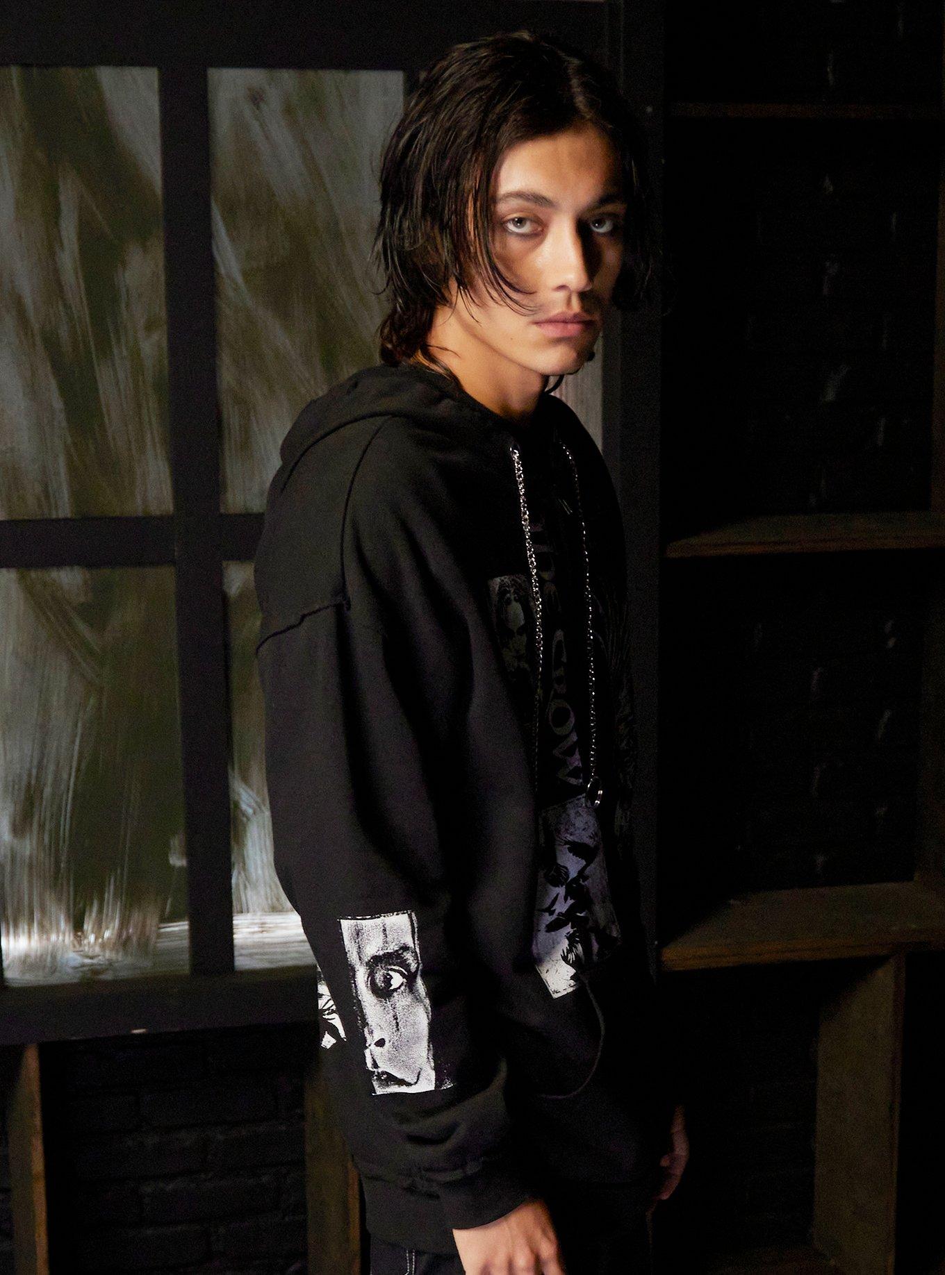 The Crow Patchwork Oversized Hoodie, BLACK, alternate