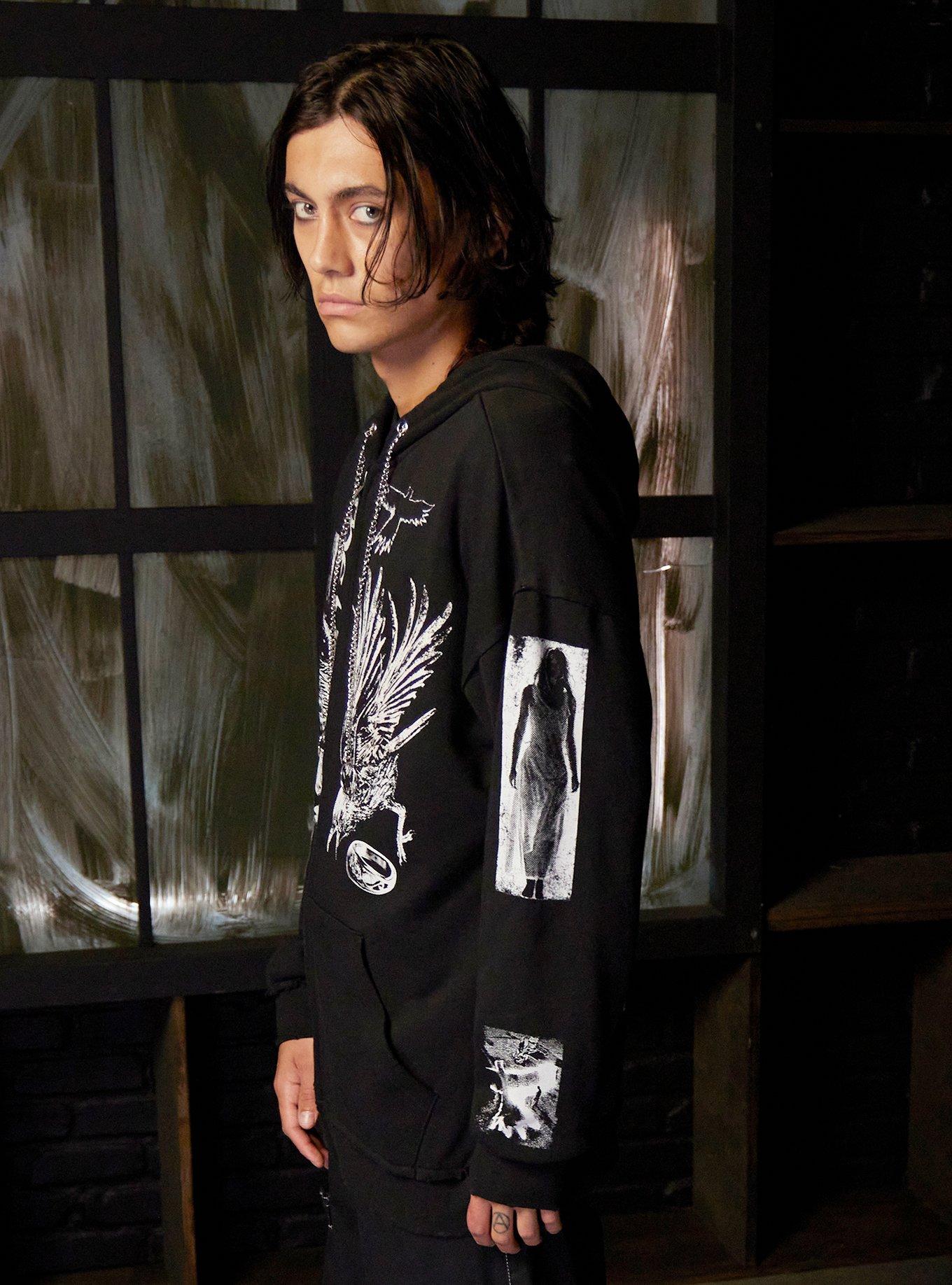 The Crow Patchwork Oversized Hoodie, BLACK, alternate