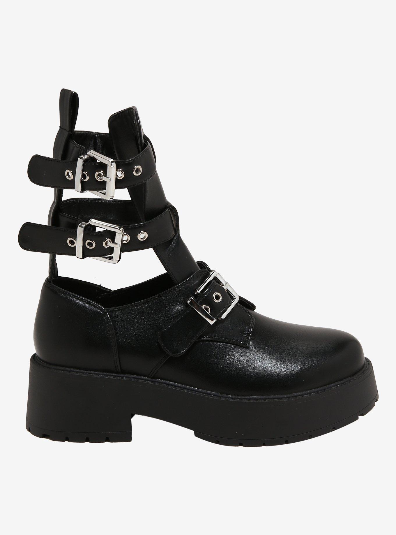 Raid London Black Strappy Buckle Cutout Boots