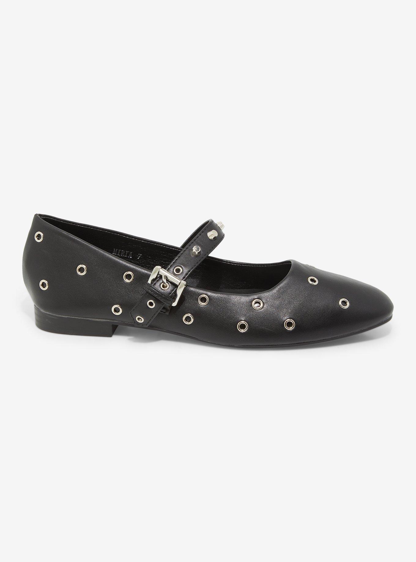 Raid London Black Grommet Stud Mary Jane Flats