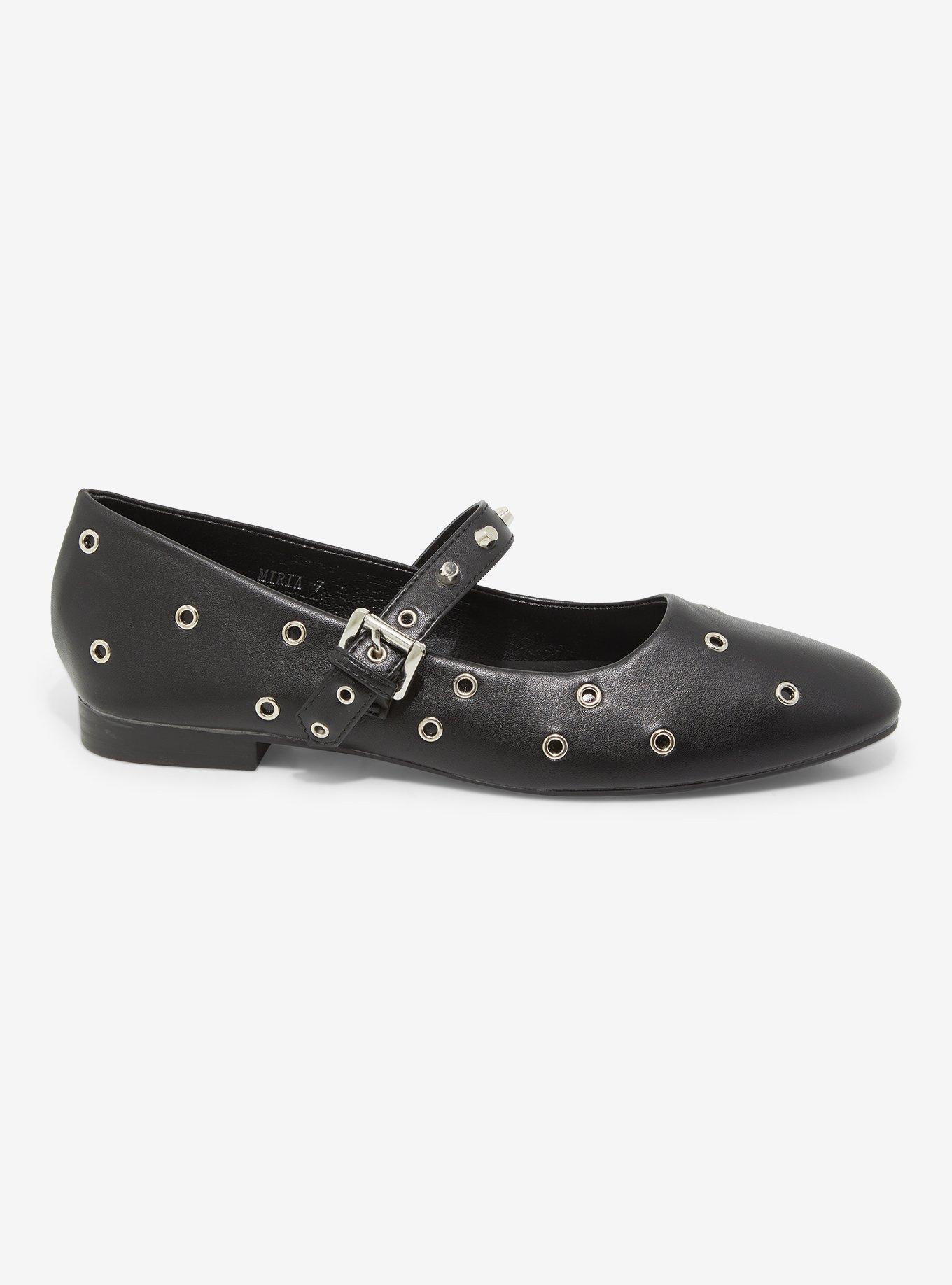 Raid London Black Grommet Stud Mary Jane Flats, , hi-res
