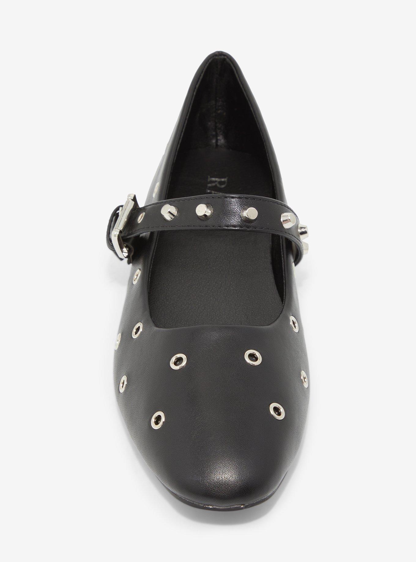 Raid London Black Grommet Stud Mary Jane Flats