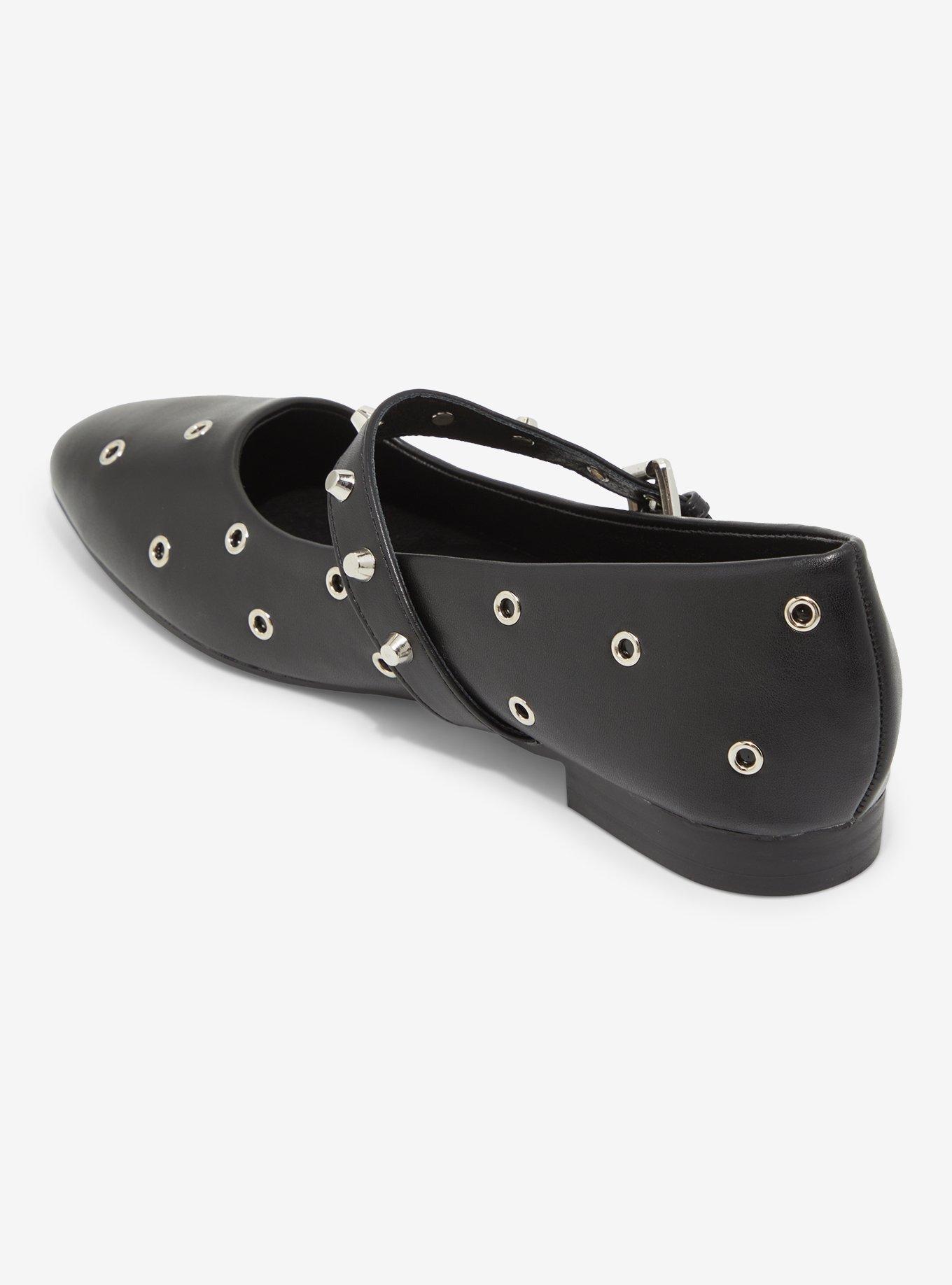 Raid London Black Grommet Stud Mary Jane Flats