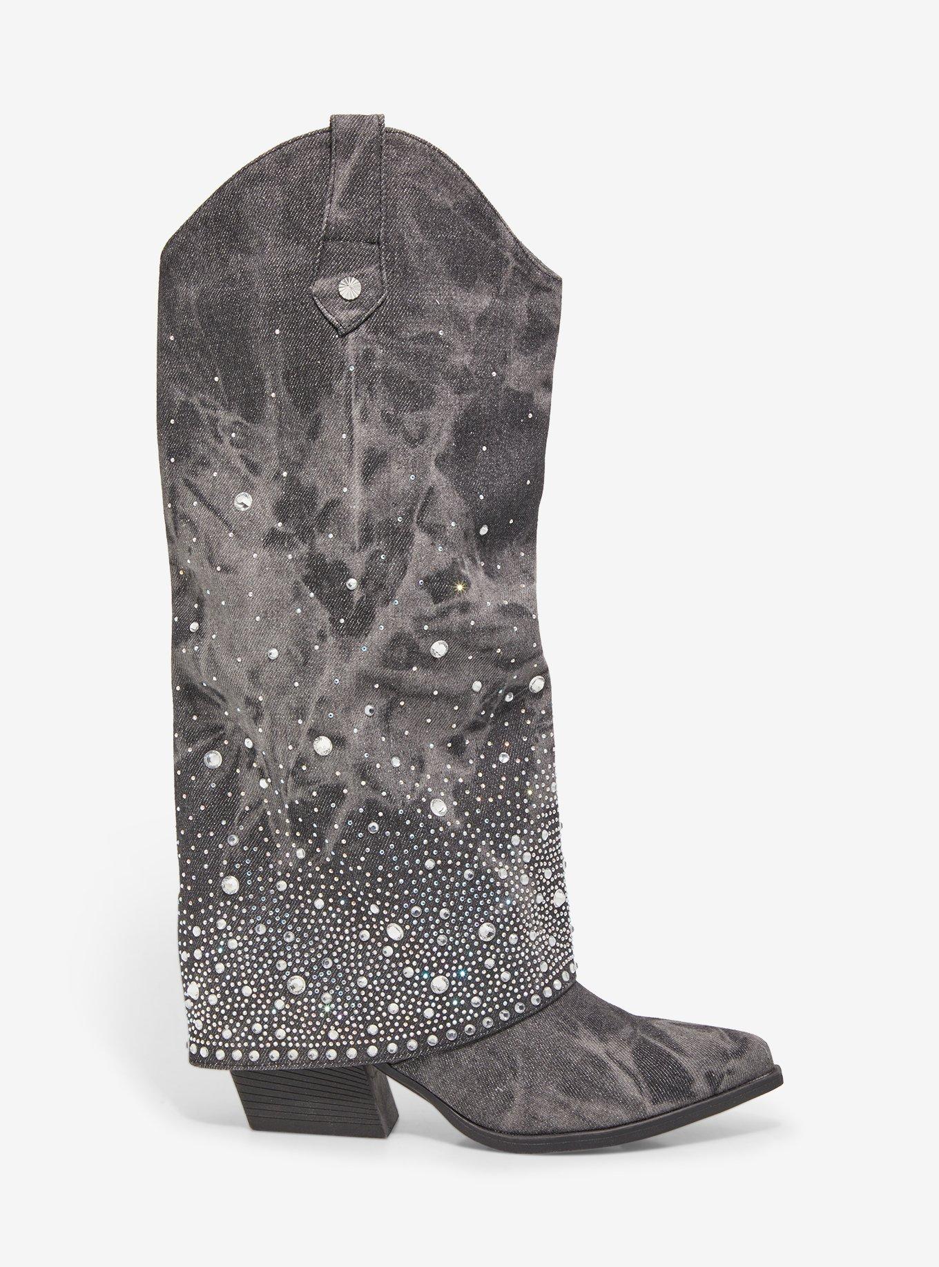 Yoki Black Wash Rhinestone Cowboy Boots