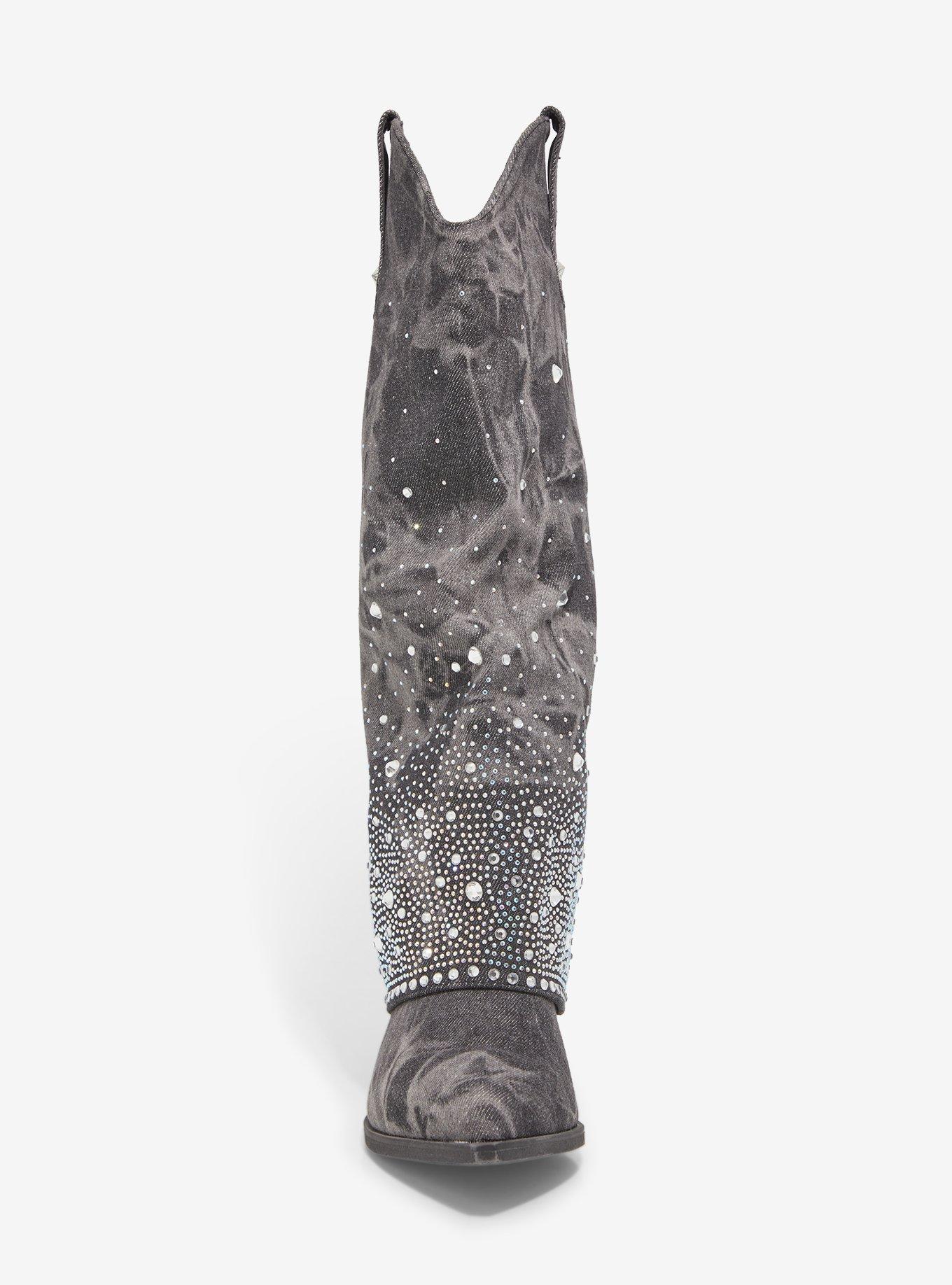 Yoki Black Wash Rhinestone Cowboy Boots, MULTI, alternate