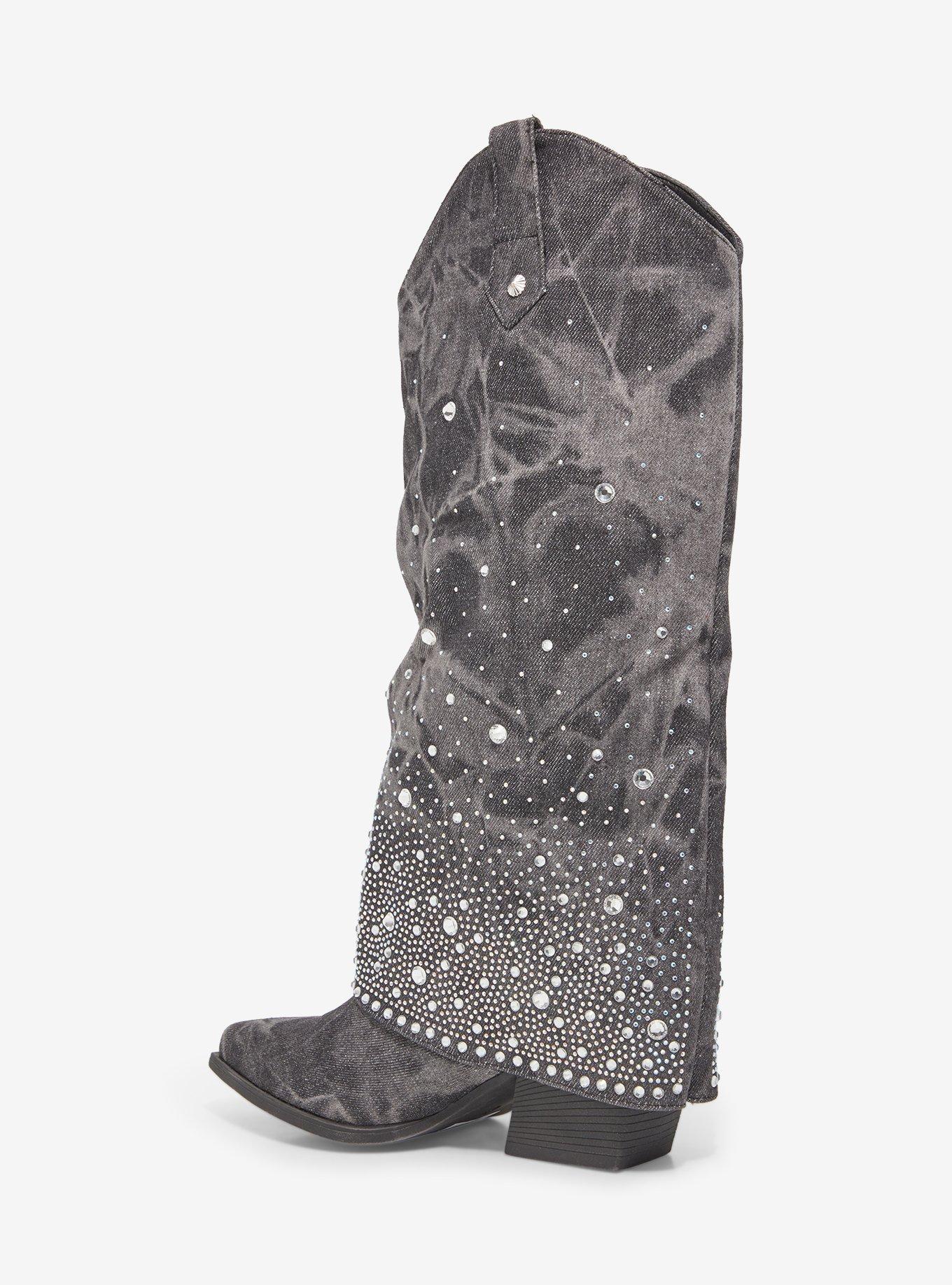 Yoki Black Wash Rhinestone Cowboy Boots, MULTI, alternate