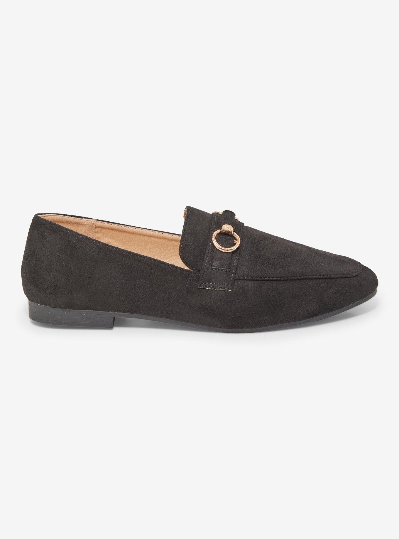 Yoki Black Gold Buckle Loafers, , hi-res