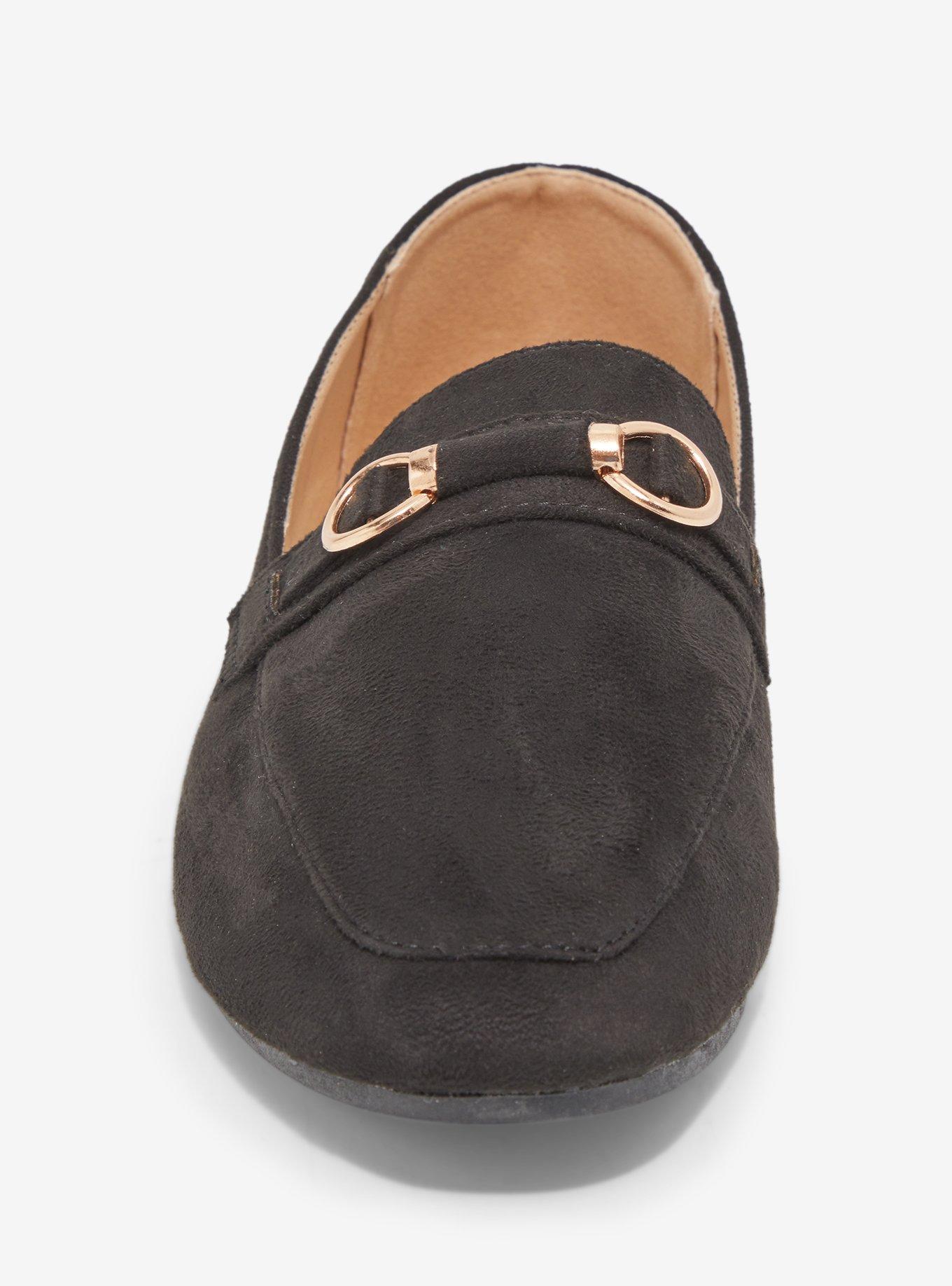 Yoki Black Gold Buckle Loafers