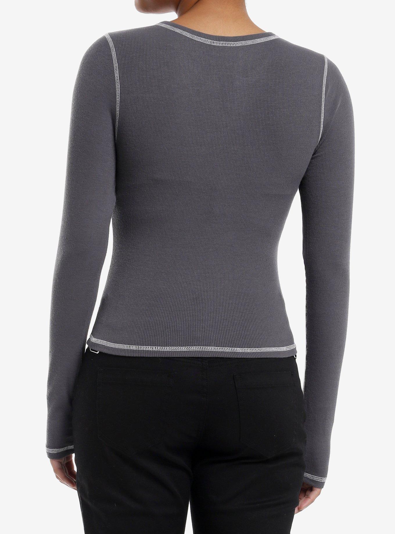 Supernatural Anti-Possession Symbol Girls Henley Long-Sleeve Top, GREY, alternate