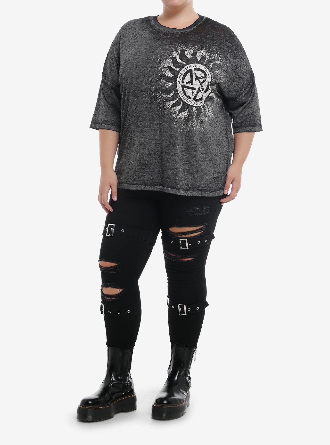 Supernatural Anti-Possession Symbol Burnout Girls Oversized T-Shirt Plus Size, , alternate