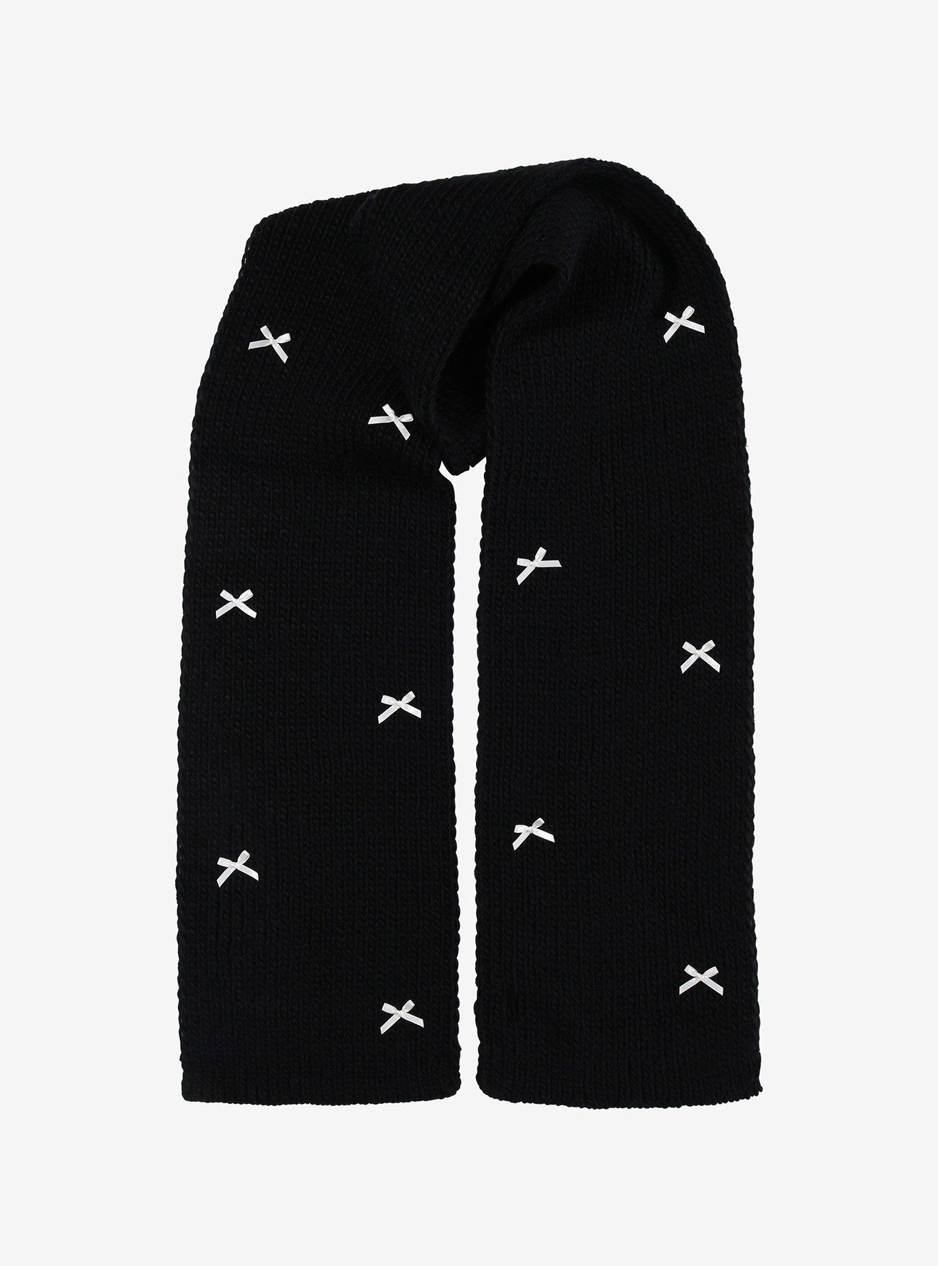 Black & Pastel Pink Bows Knit Scarf, , alternate