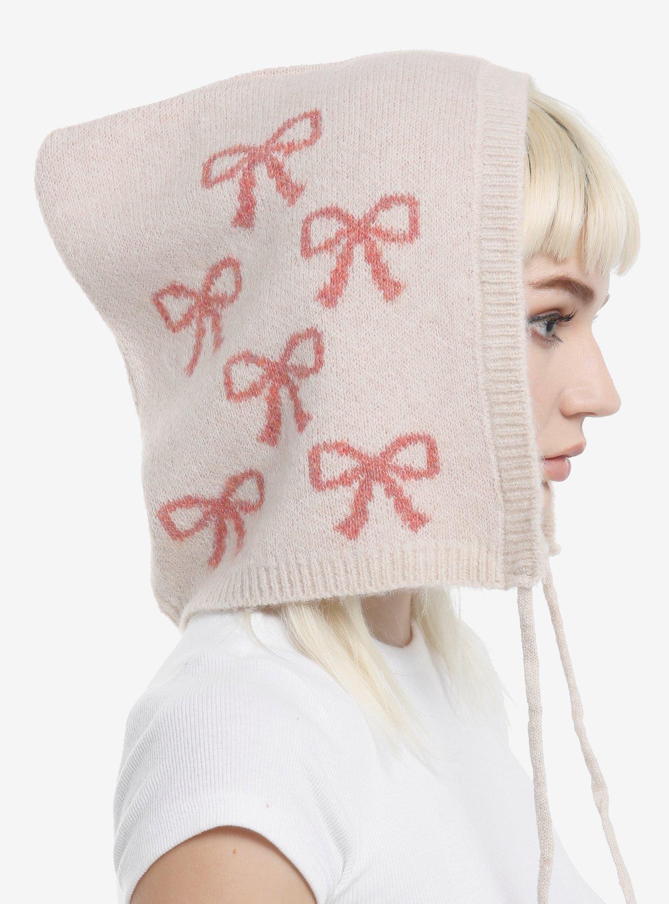 Ivory & Pink Ribbon Knit Bonnet, , alternate