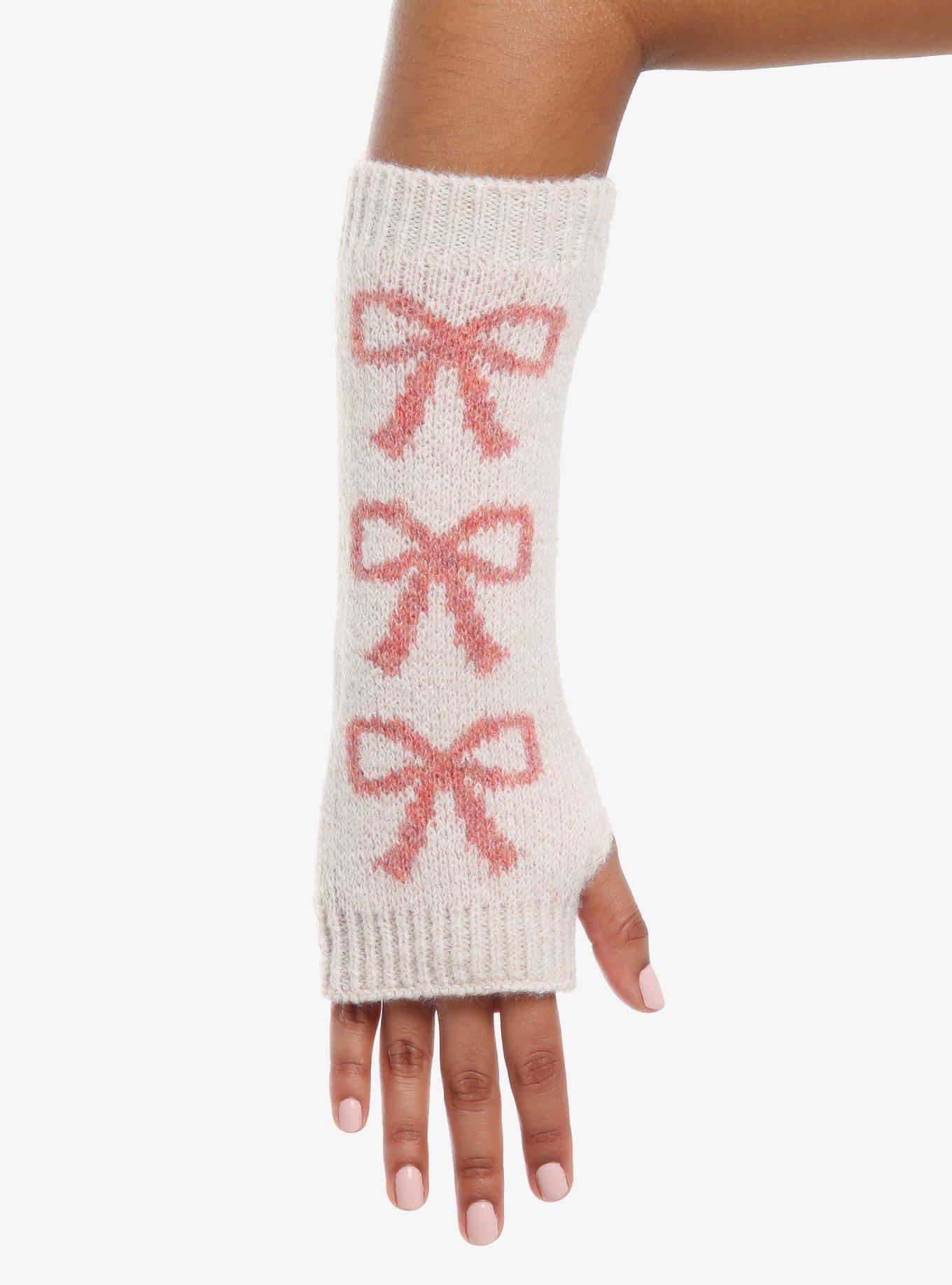 Ivory & Pink Bow Arm Warmers, , hi-res