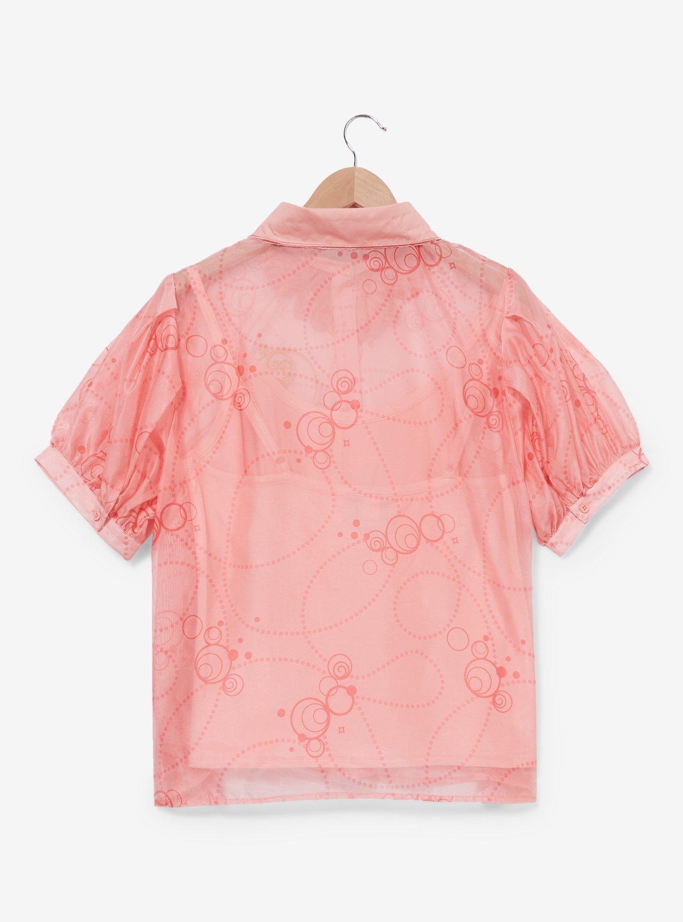 Wicked Glinda Butterfly & Bubble Sheer Women's Plus Size Button-Up - BoxLunch Exclusive, PINK, alternate