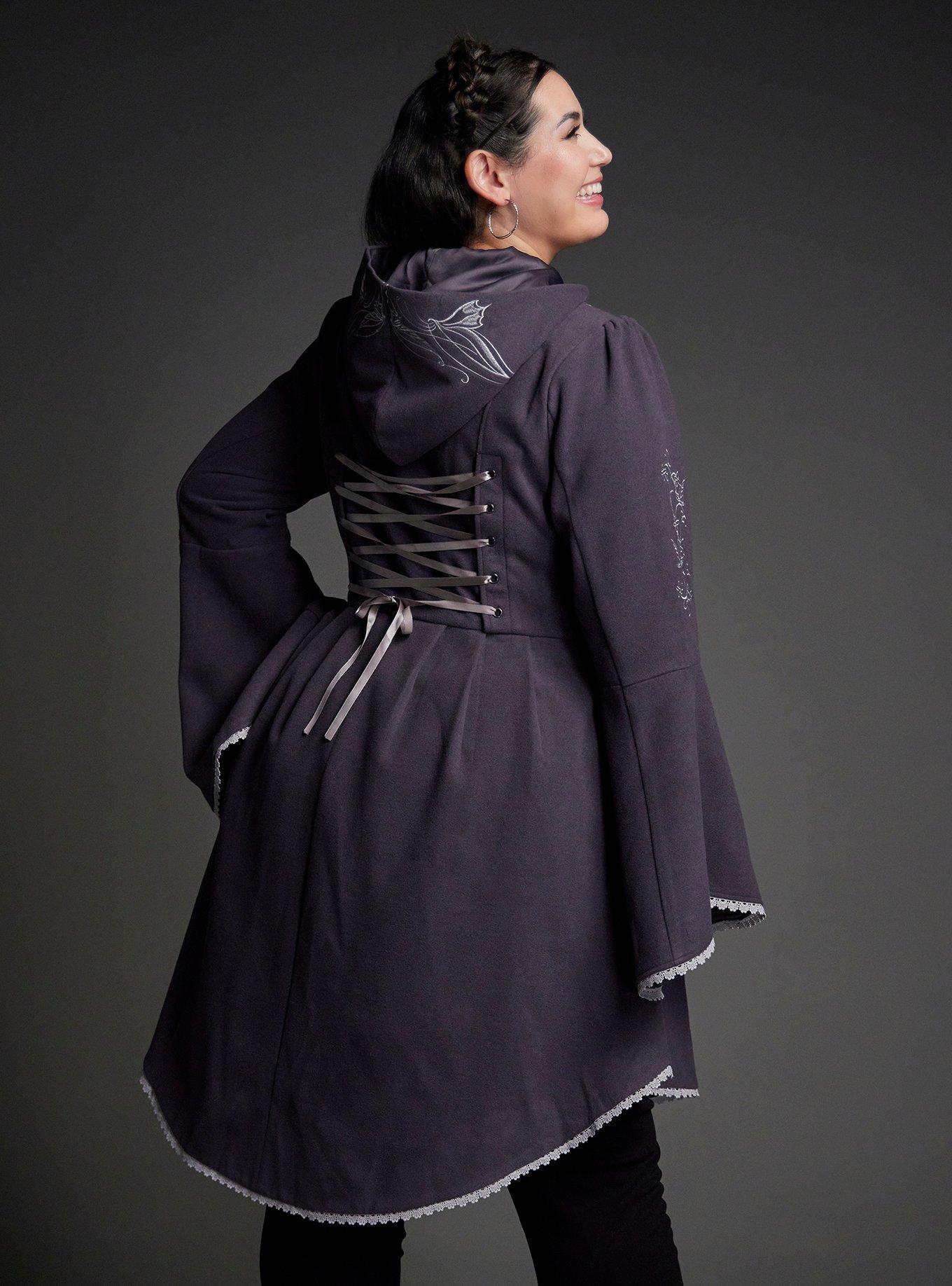 Her Universe The Lord Of The Rings Arwen Bell Sleeve Coat Plus Size Her Universe Exclusive, CHARCOAL, alternate