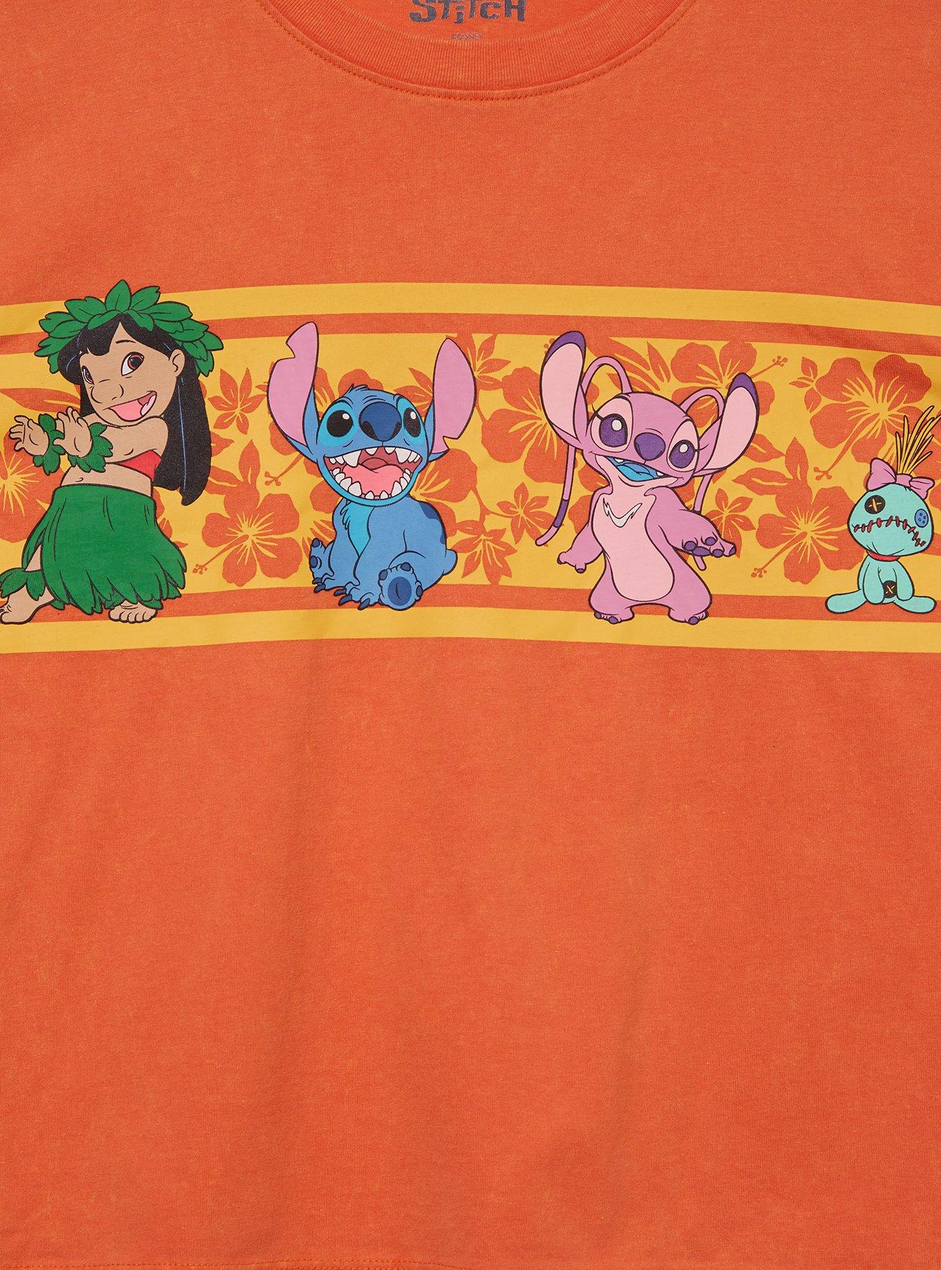 Disney Lilo & Stitch Floral Group Portrait Women's Cropped T-Shirt - BoxLunch Exclusive, BURNT ORANGE, alternate