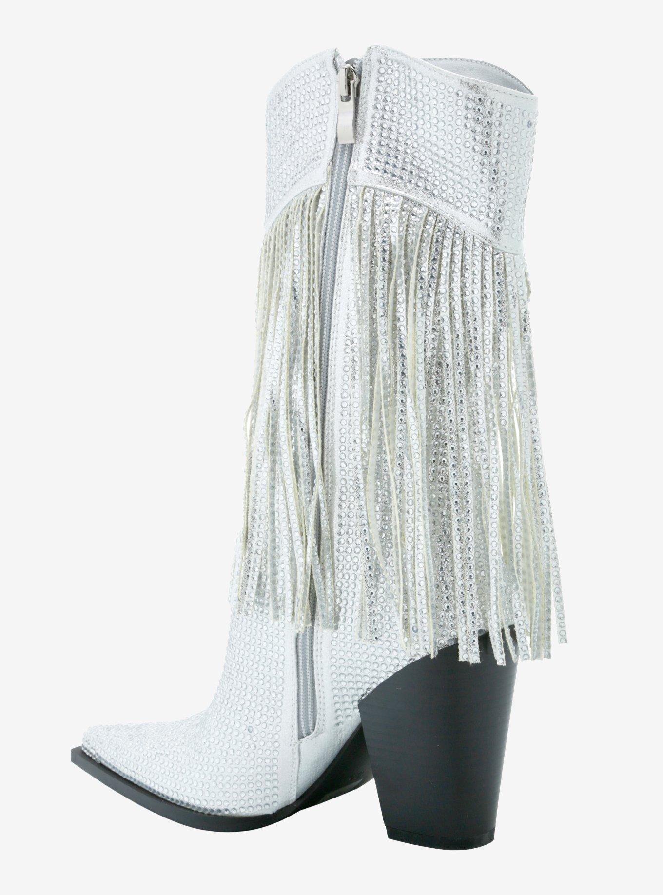 Azalea Wang Rhinestones Fringe Cowgirl Boots, MULTI, alternate