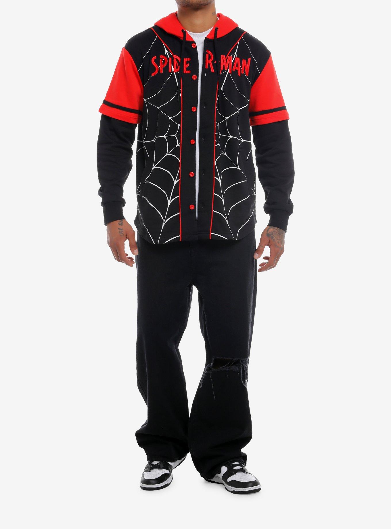 Marvel Spider-Man Miles Morales Baseball Jersey Hoodie, BLACK, alternate