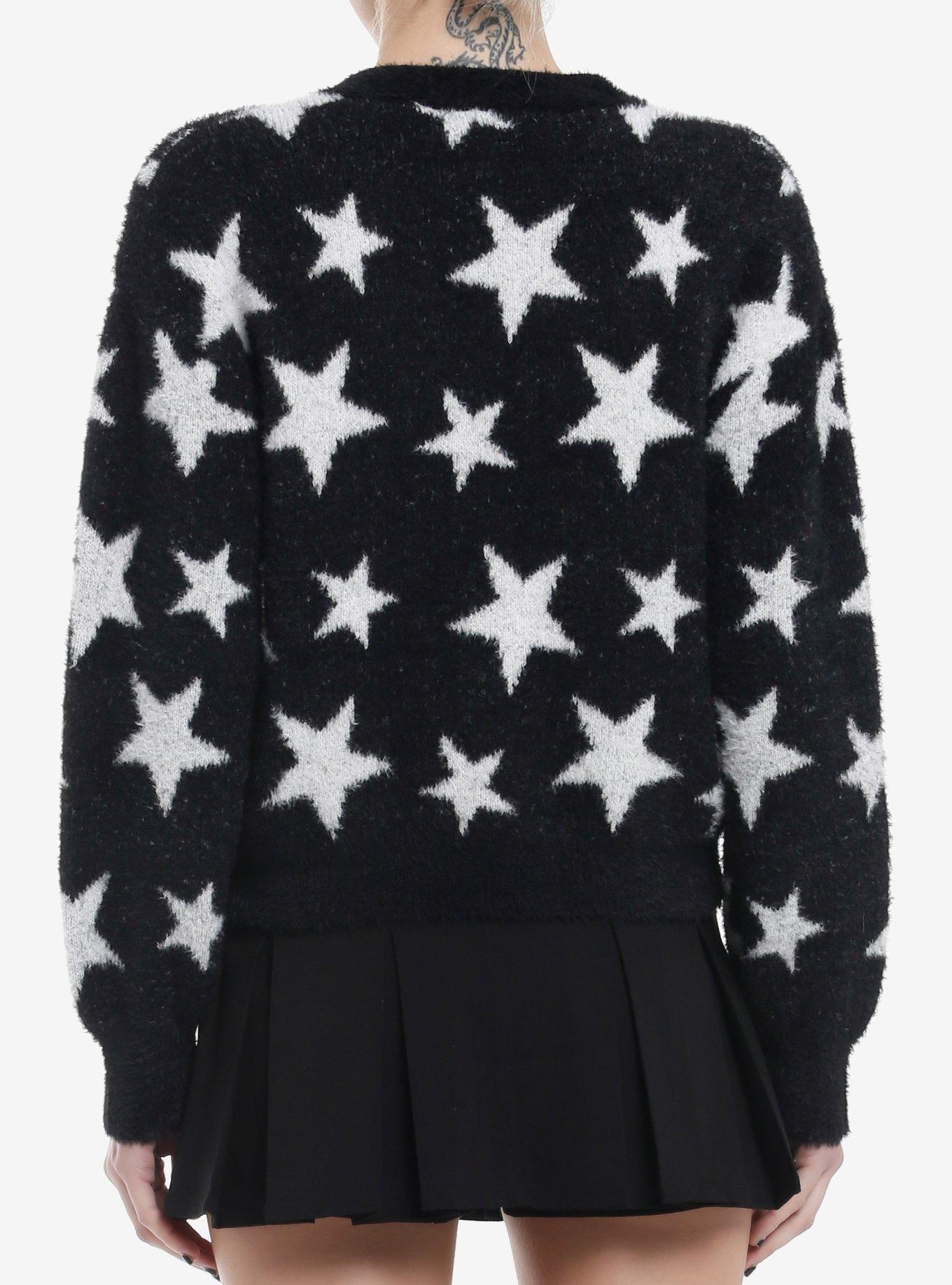 Black & White Star Fuzzy Girls Cardigan, , alternate
