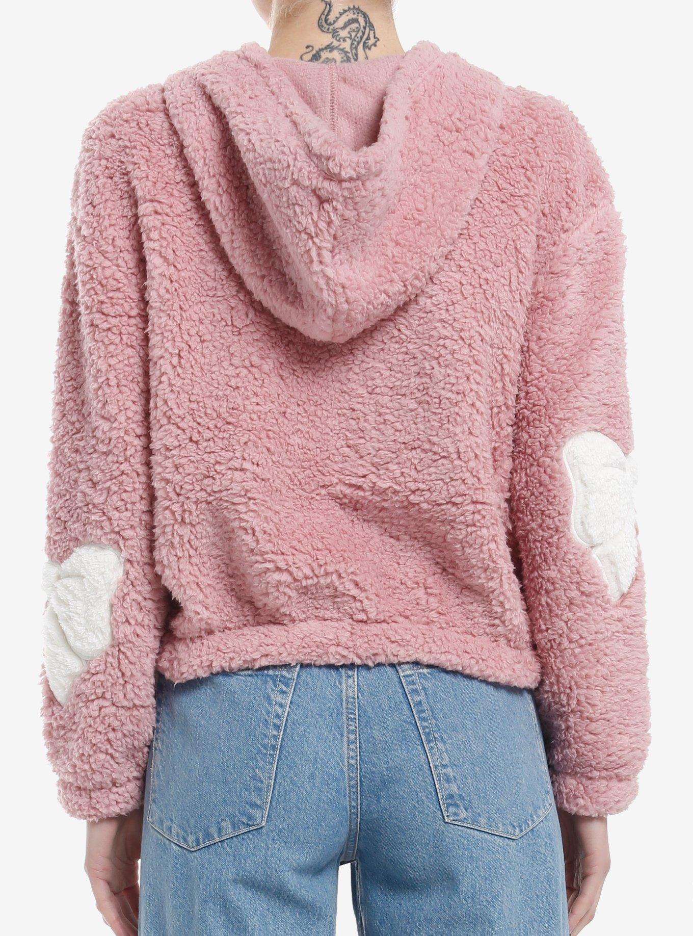 Pink & White Bow Sherpa Girls Hoodie, , alternate
