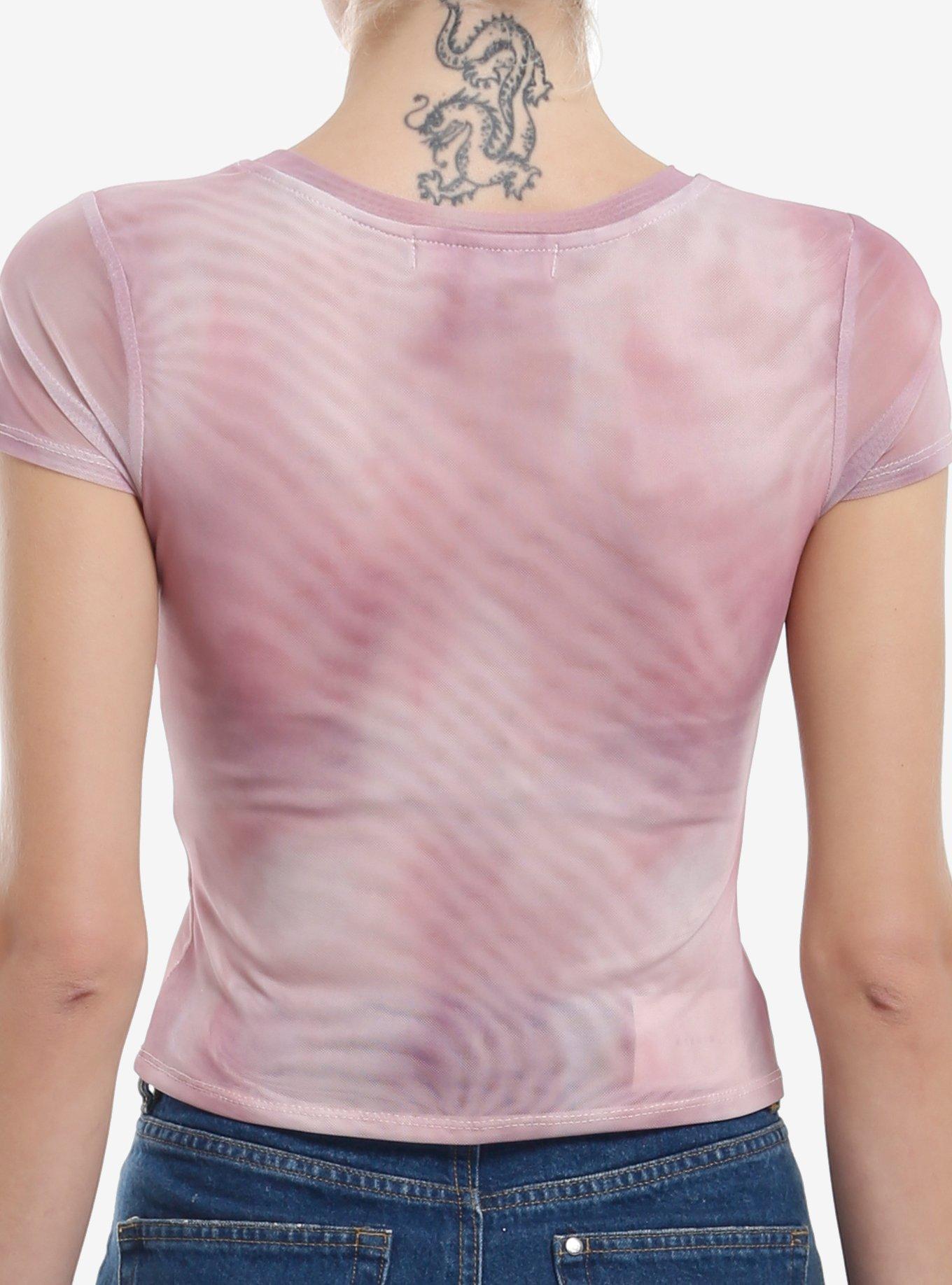 Pink Bow Rhinestone Mesh Girls Crop Top, PINK, alternate