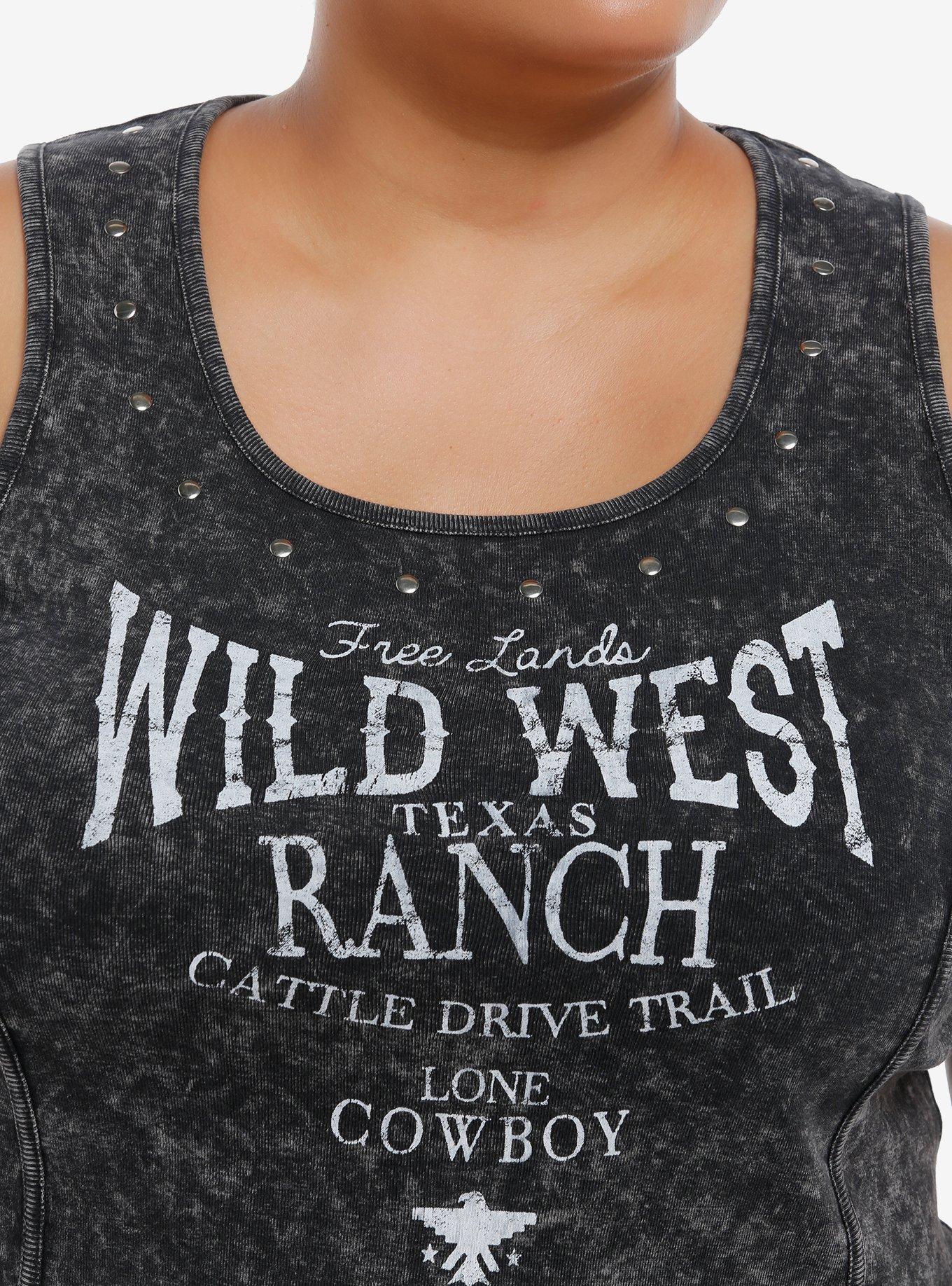 Cosmic Aura Wild West Ranch Studded Wash Girls Tank Top Plus Size, , alternate