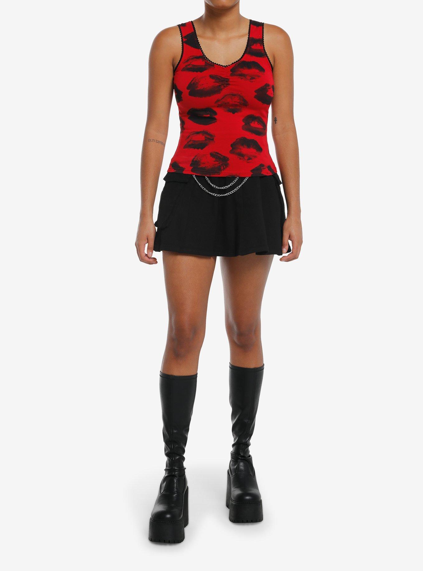 Social Collision Red & Black Lips Girls Tank Top, , hi-res