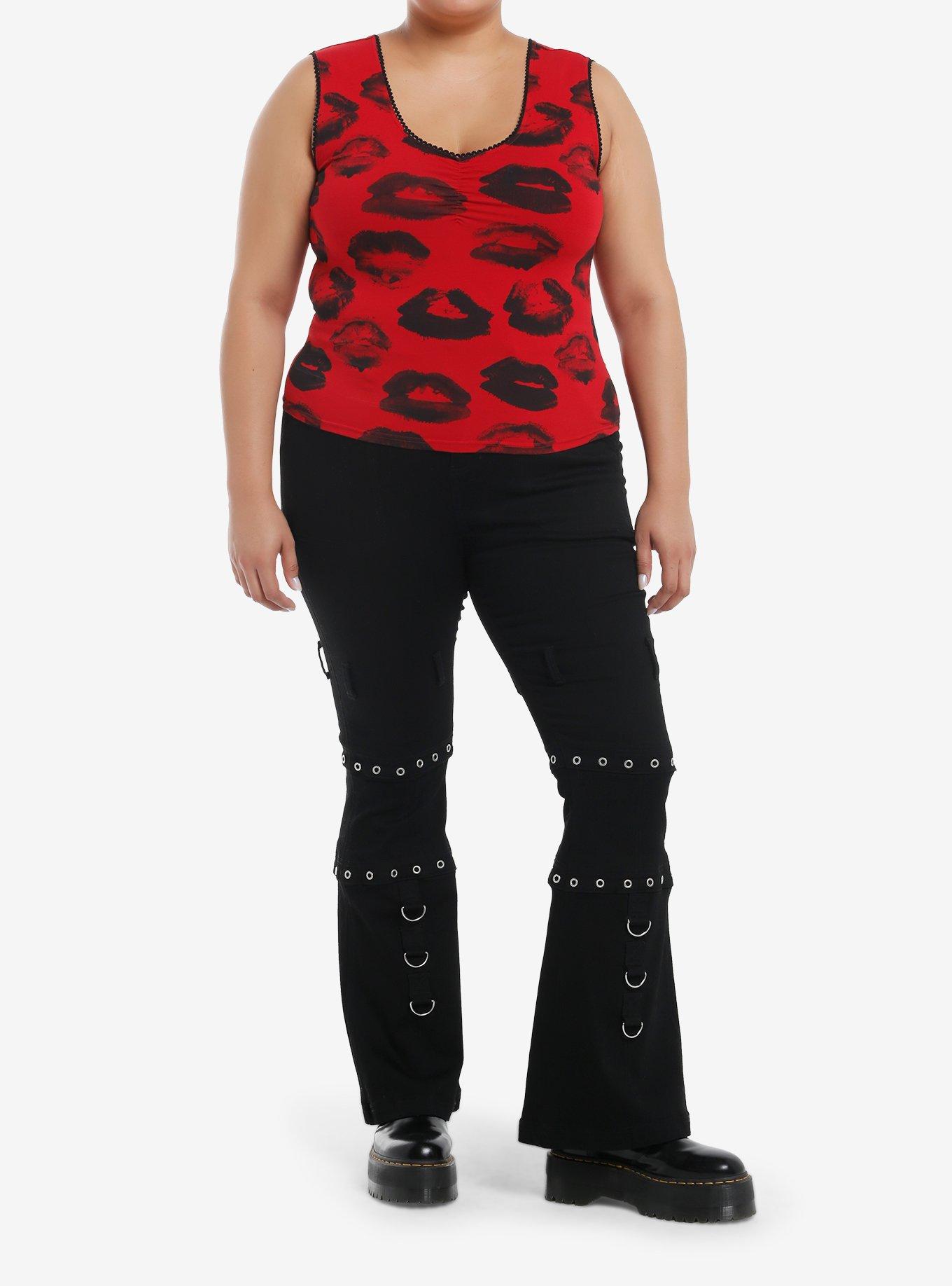 Social Collision Red & Black Lips Girls Tank Top Plus Size, , hi-res