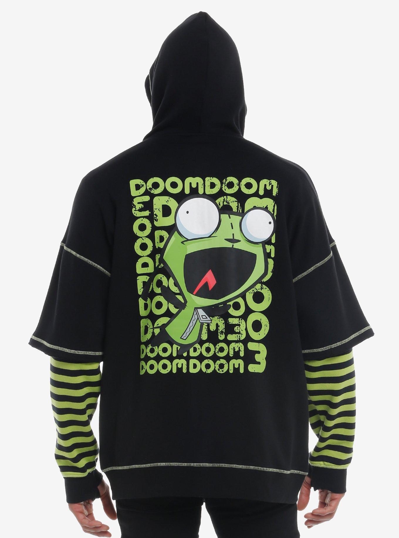 Invader Zim GIR Striped Twofer Hoodie, BLACK, alternate