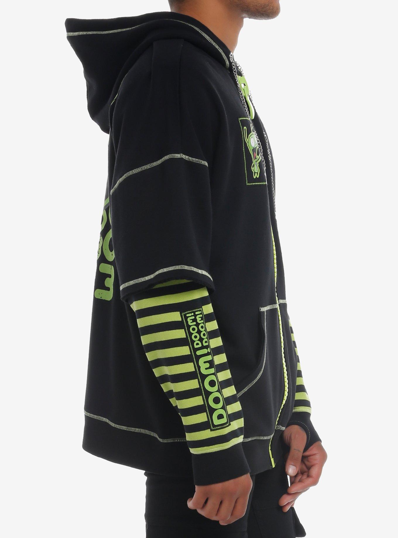 Invader Zim GIR Striped Twofer Hoodie, BLACK, alternate