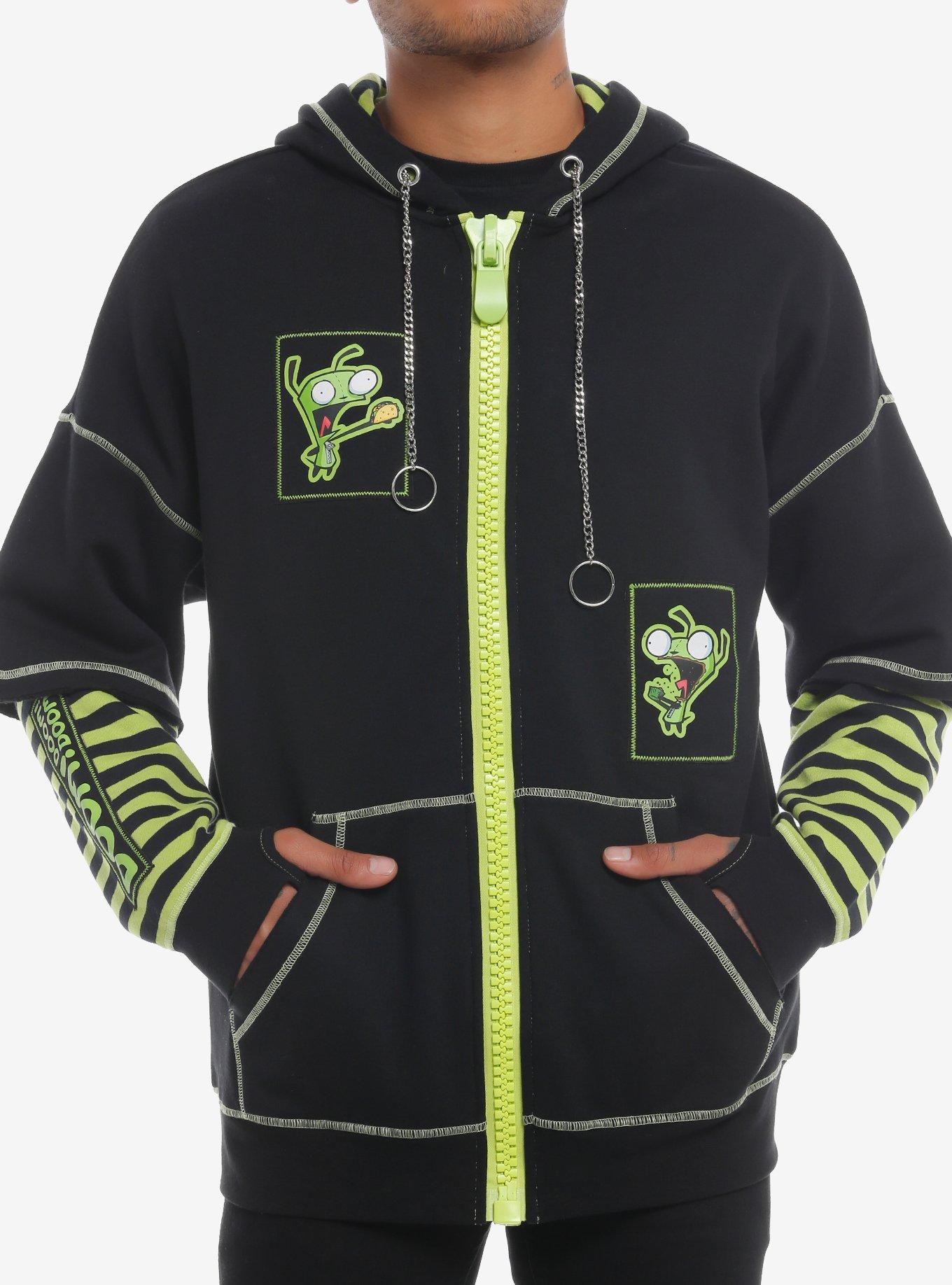 Shop Invader Zim GIR Striped Twofer Hoodie