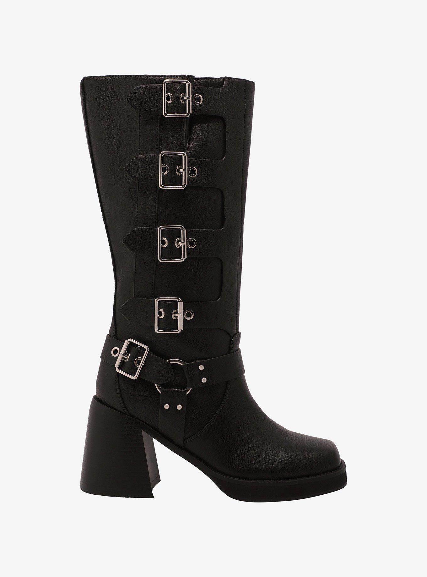 Azalea Wang Black Bronson Buckle Strap Boots, , hi-res