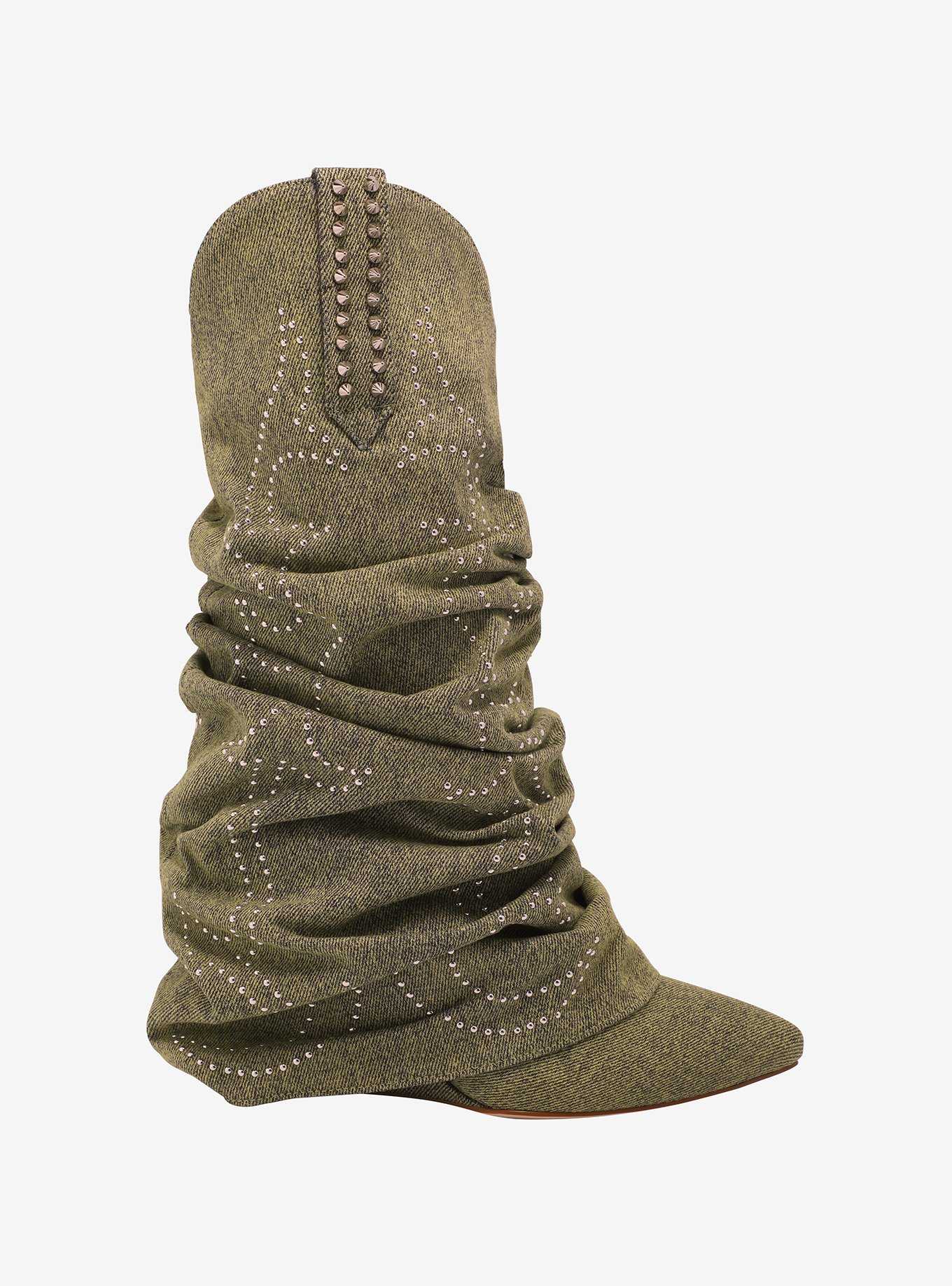 Azalea Wang Sinead Green Denim Cowgirl Boots, , hi-res