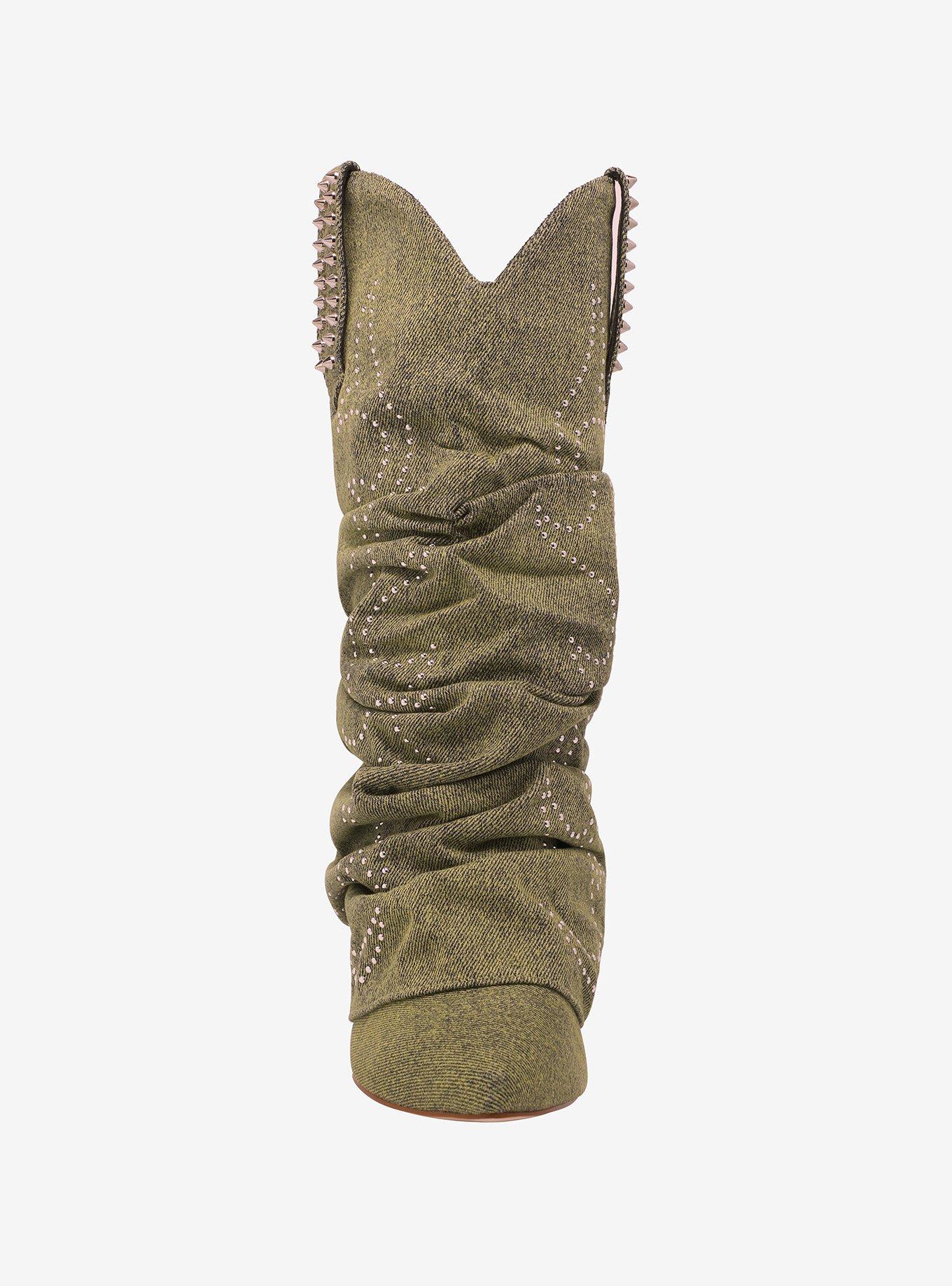 Azalea Wang Sinead Green Denim Cowgirl Boots, MULTI, alternate