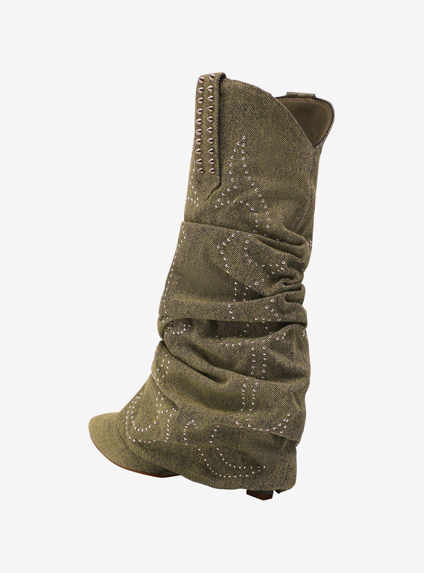 Azalea Wang Sinead Green Denim Cowgirl Boots, MULTI, alternate