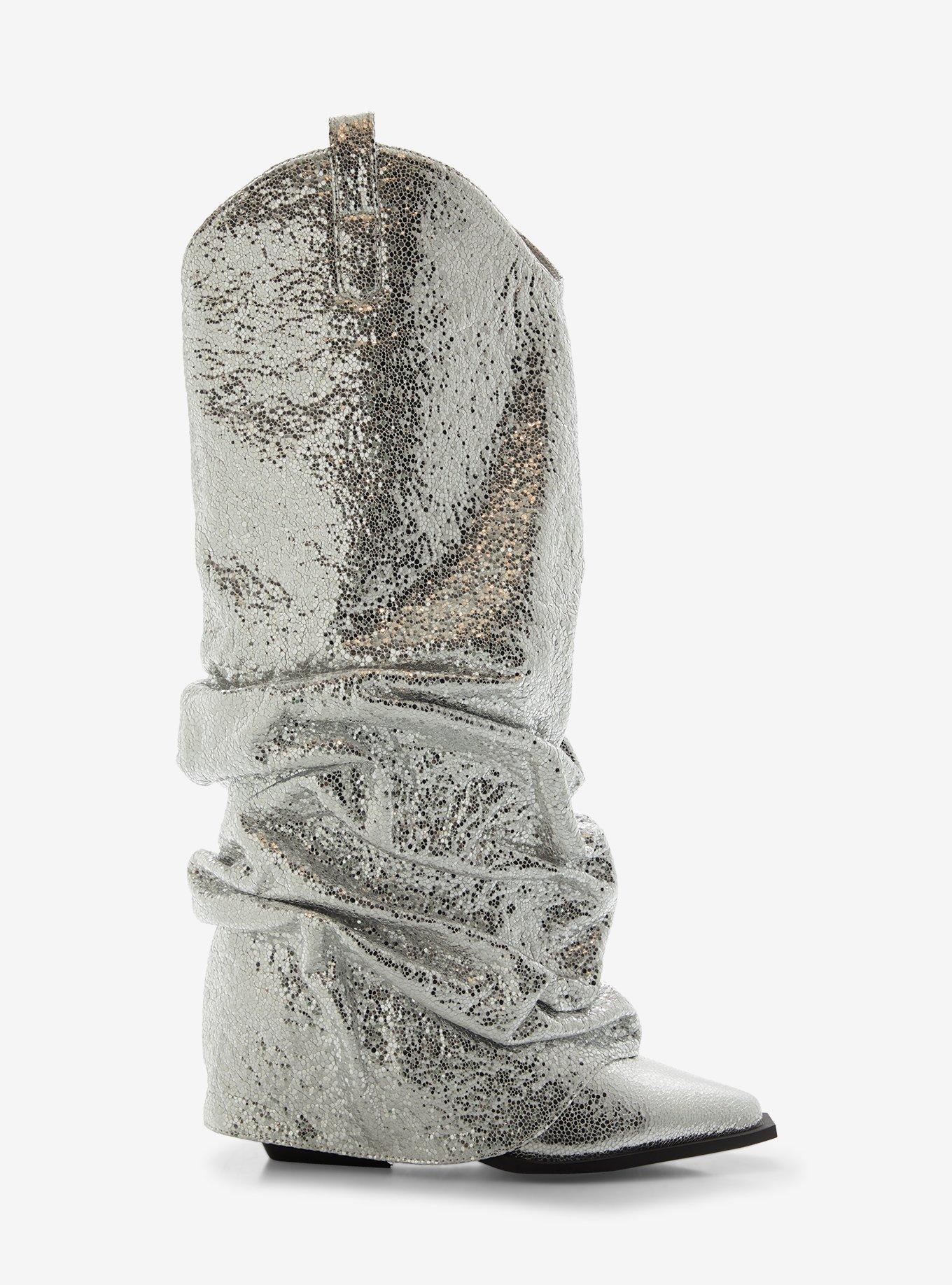 Azalea Wang Shawnee Silver Fold Over Wedge Boots, , hi-res