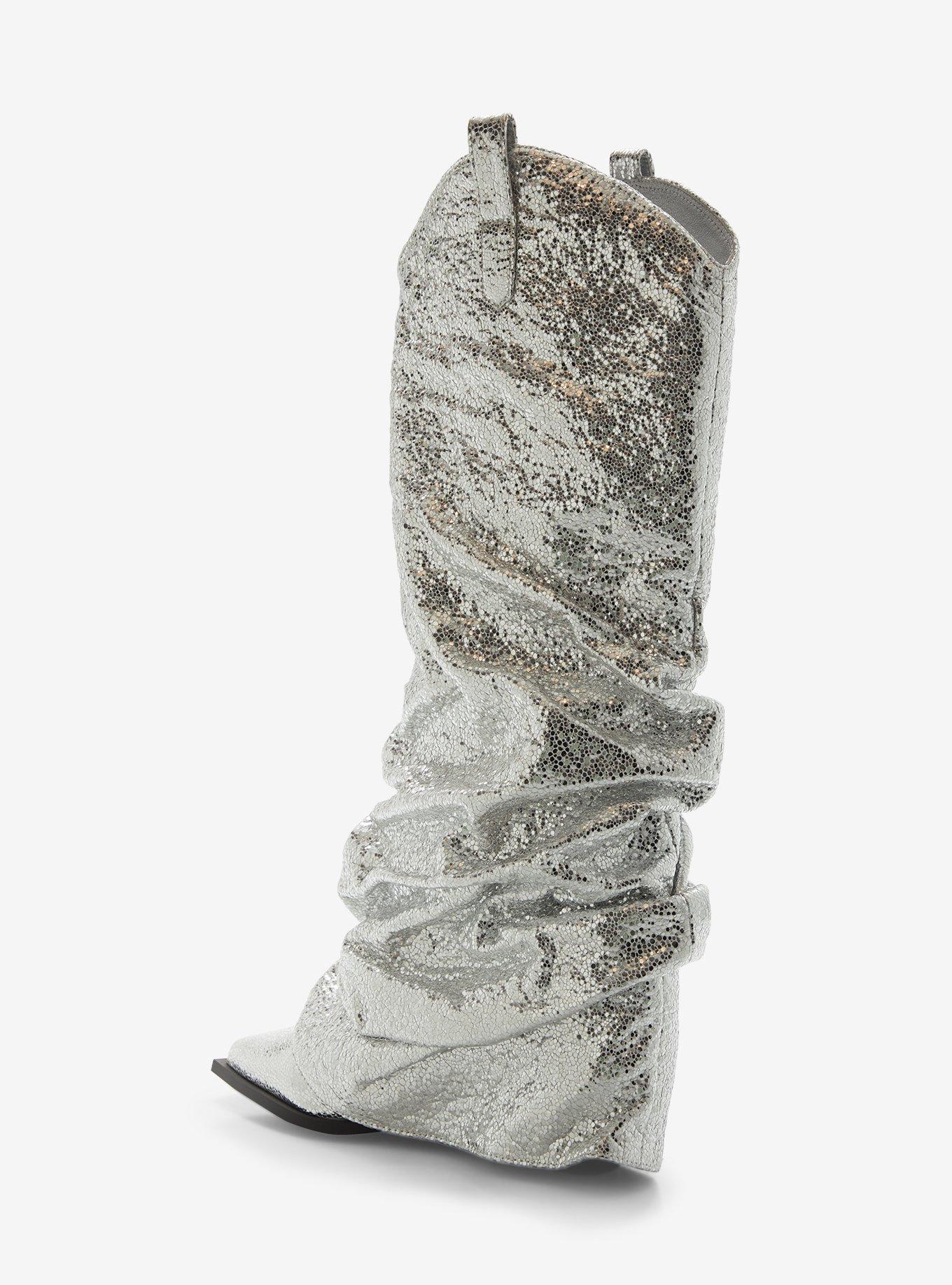Azalea Wang Shawnee Silver Fold Over Wedge Boots, MULTI, alternate
