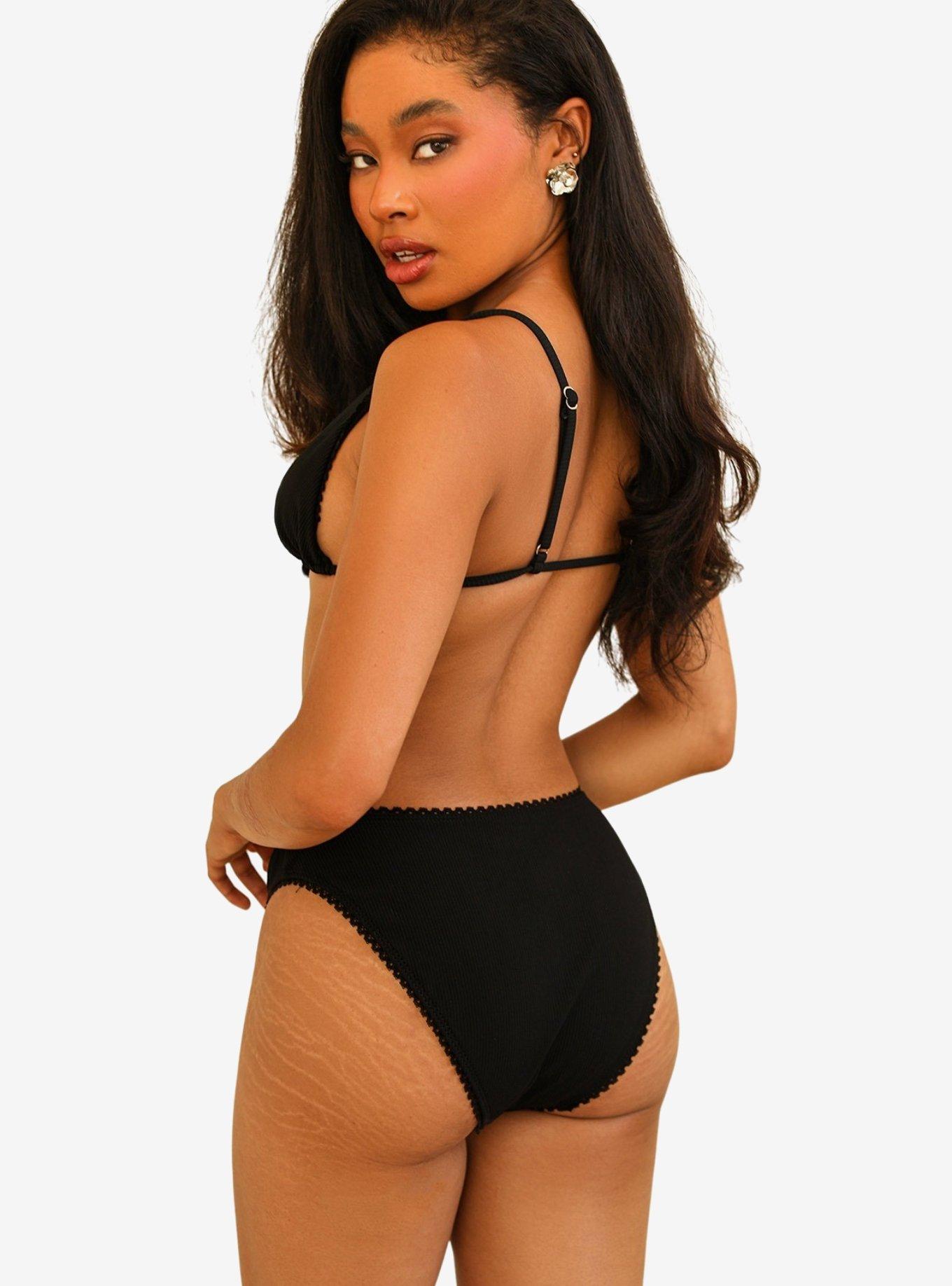 Dippin' Daisy's Cove Tie Front Triangle Swim Top Black Rib, BLACK, alternate