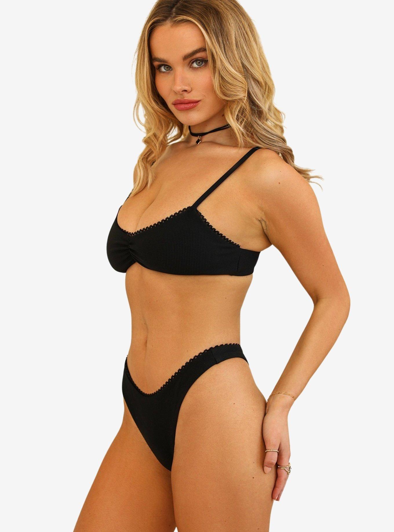 Dippin' Daisy's Britney Triangle Swim Top Black Rib, , hi-res