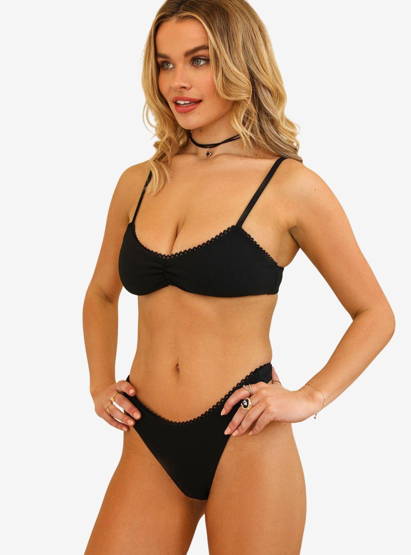 Dippin' Daisy's Seaport Thong Swim Bottom Black Rib, , hi-res