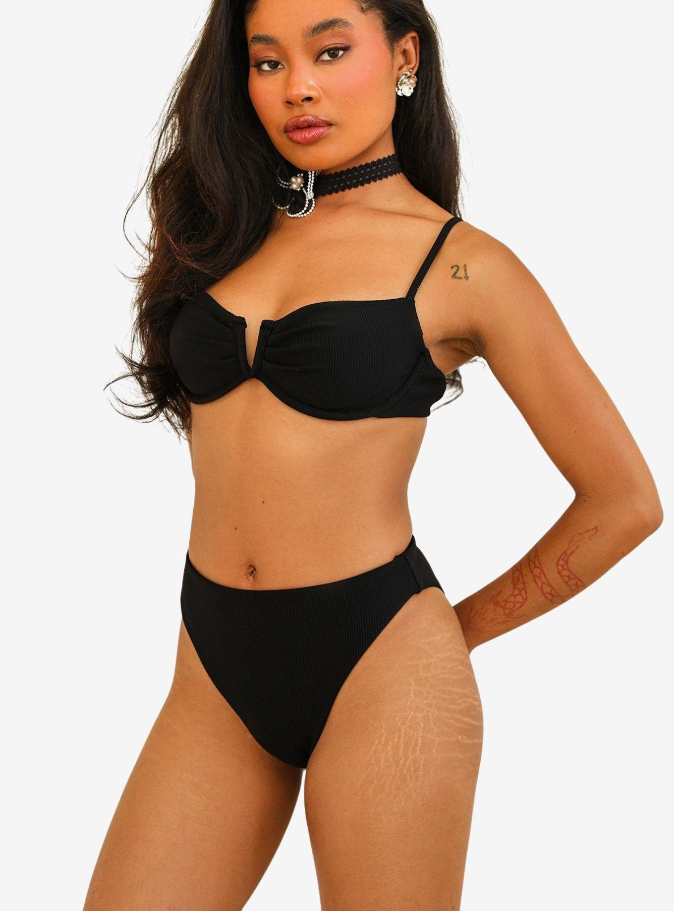 Dippin' Daisy's Seashore High Waisted Cheeky Swim Bottom Black Rib, , hi-res