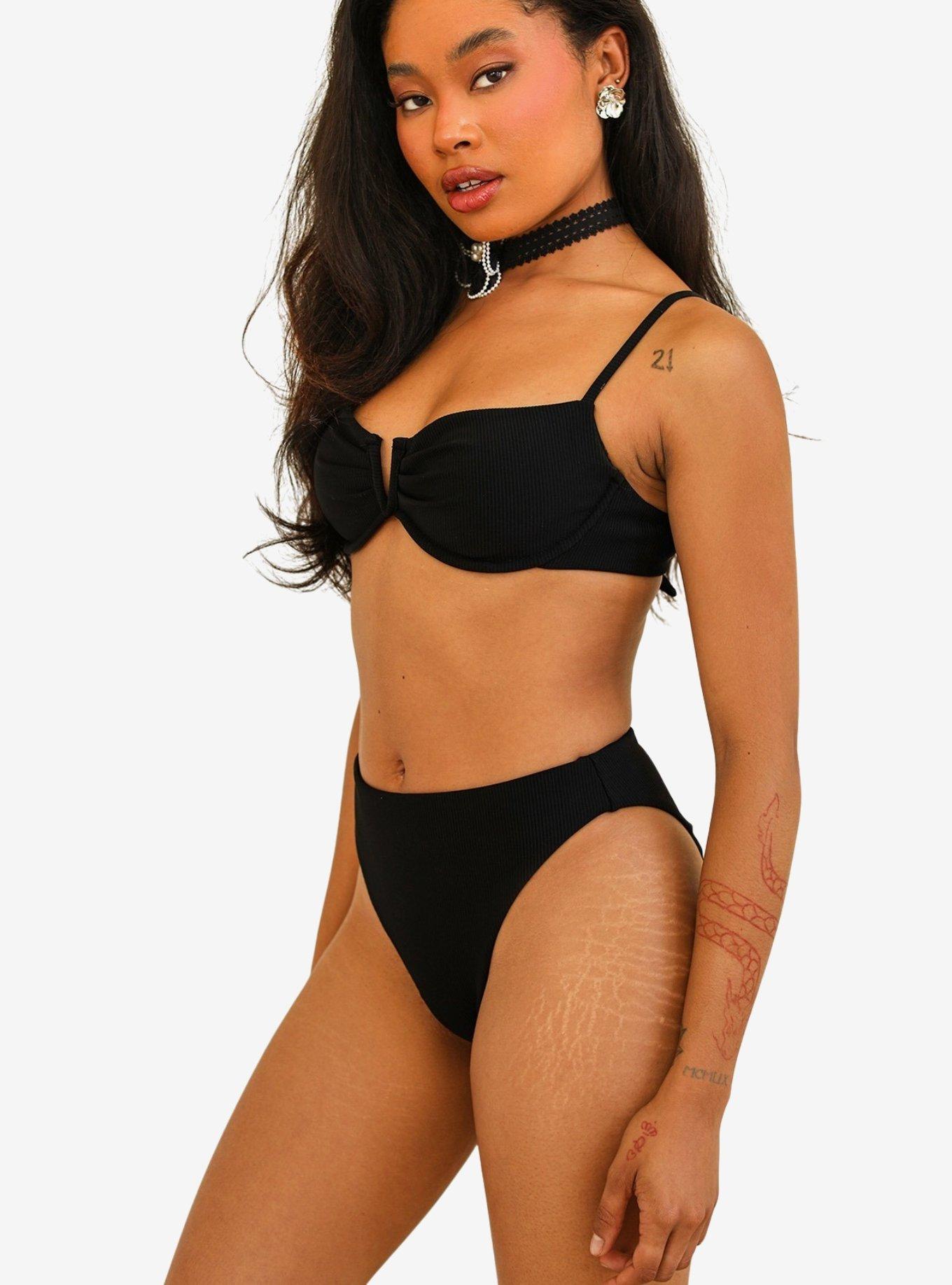 Dippin' Daisy's Seashore High Waisted Cheeky Swim Bottom Black Rib, BLACK, alternate
