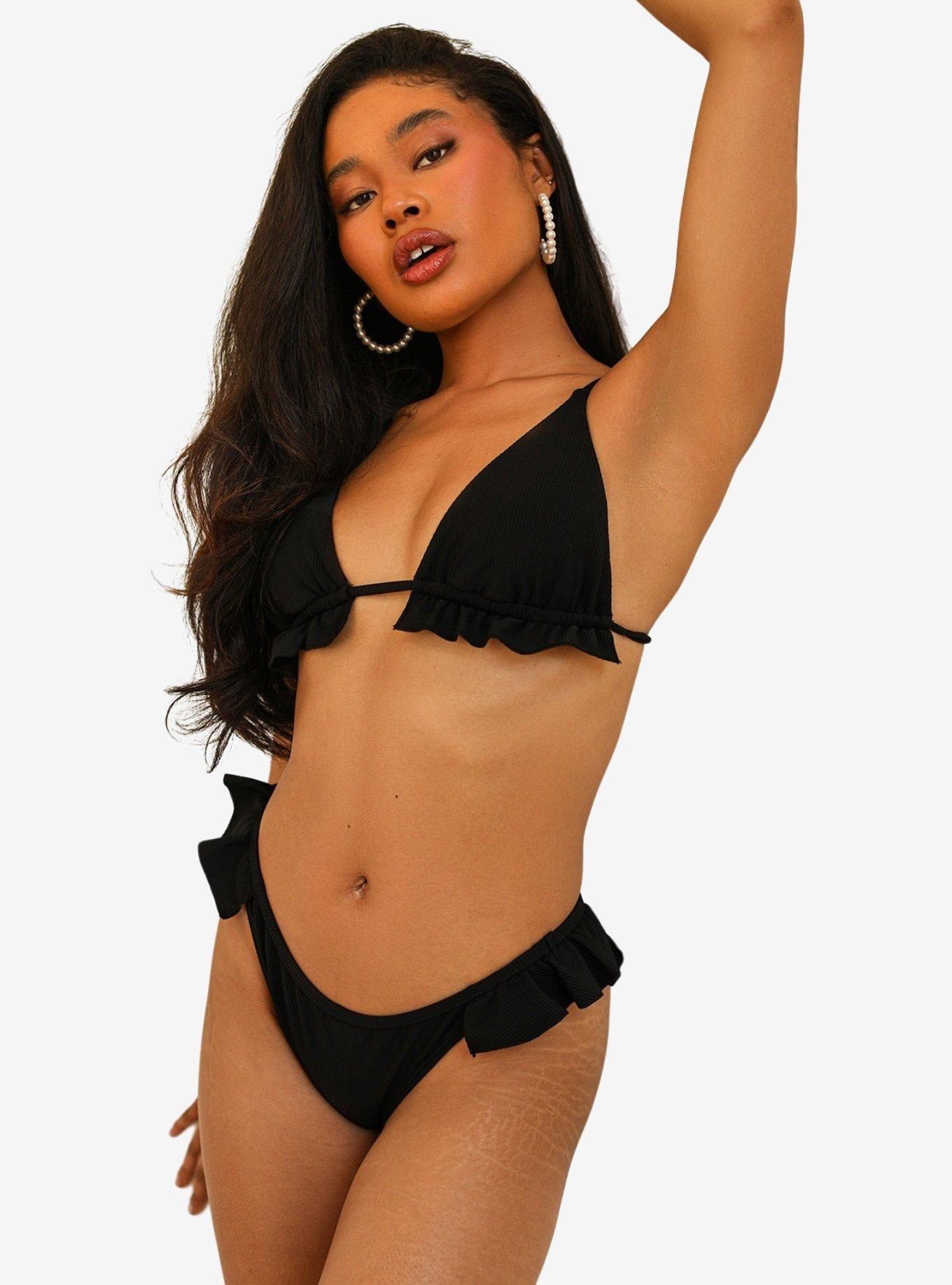 Dippin' Daisy's Lillian Cheeky Ruffle Swim Bottom Black Rib, BLACK, alternate