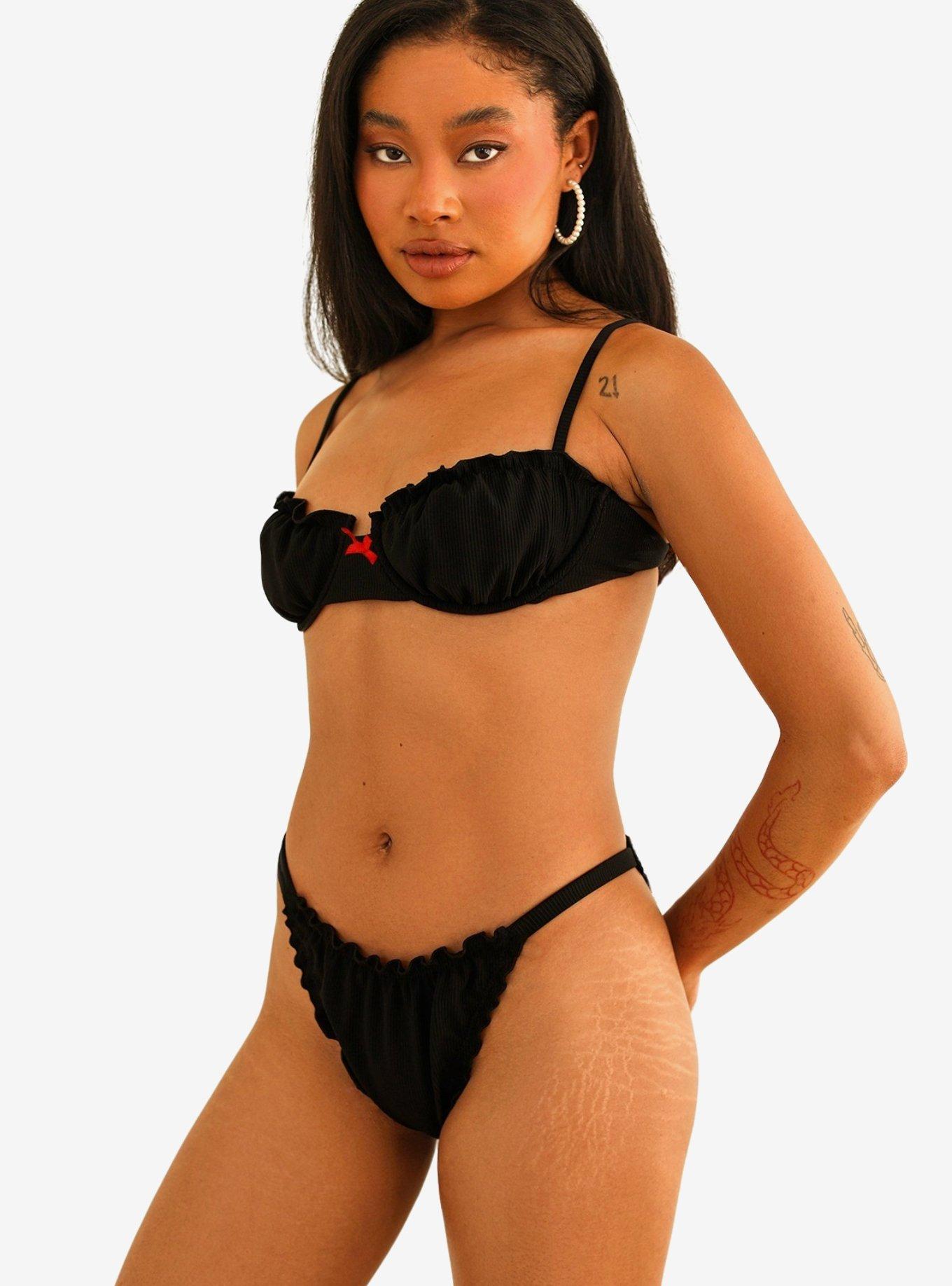Dippin' Daisy's Gisele Cheeky Swim Bottom Black Rib, , hi-res