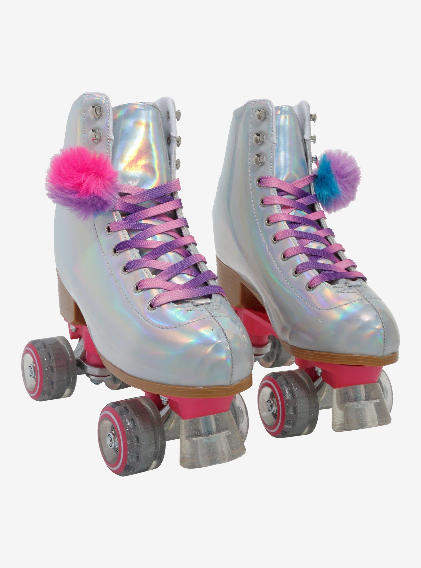 Cosmic Skates Silver Iridescent Pom Pom Roller Skates, MULTI, alternate