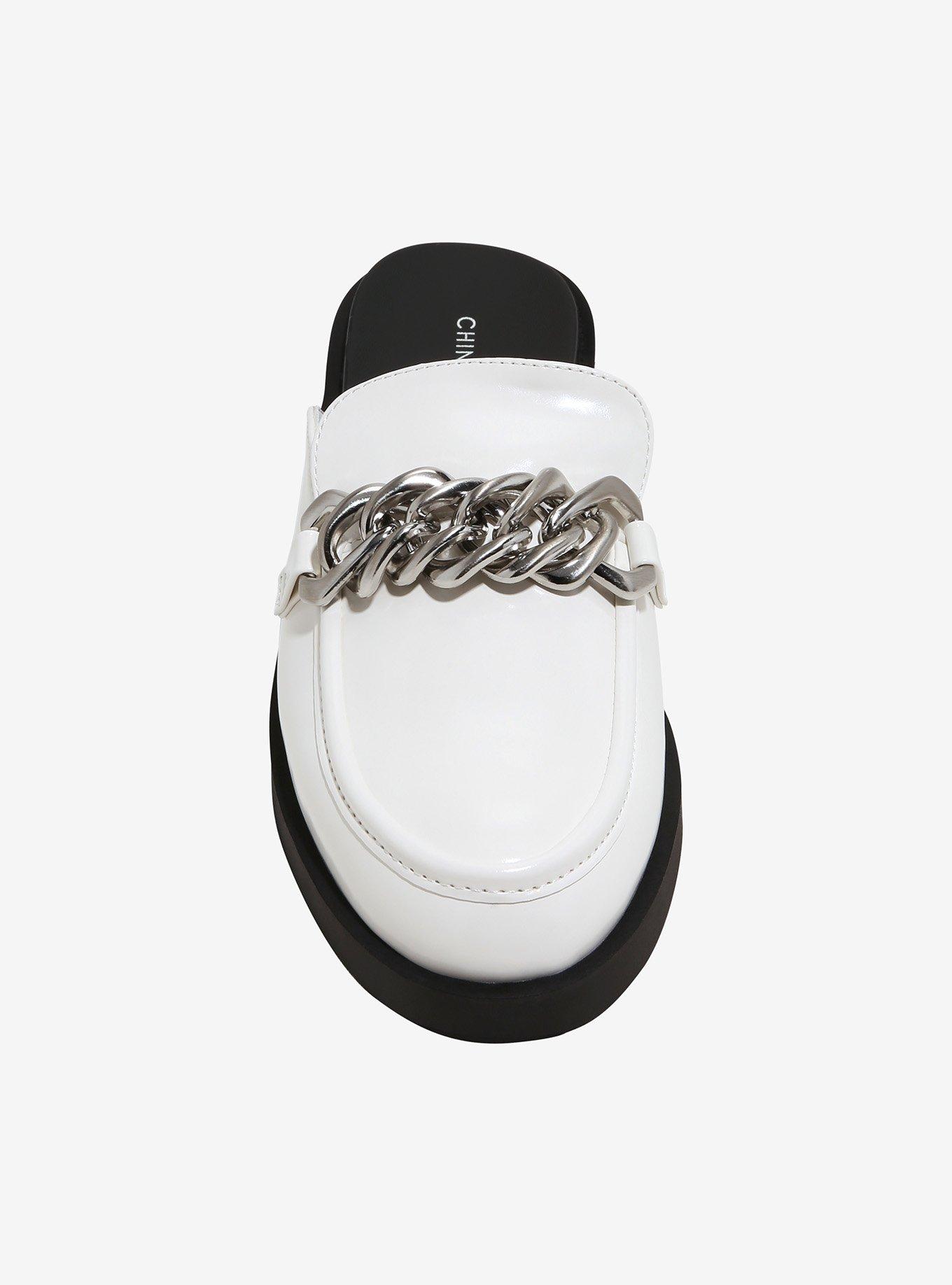 Chinese Laundry White Chain Loafer Mules