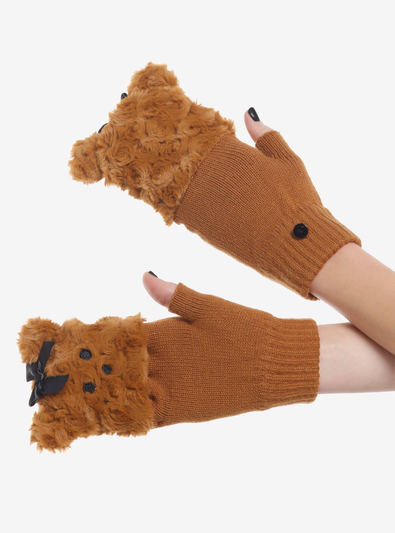 Teddy Bear Fuzzy Convertible Gloves, , alternate